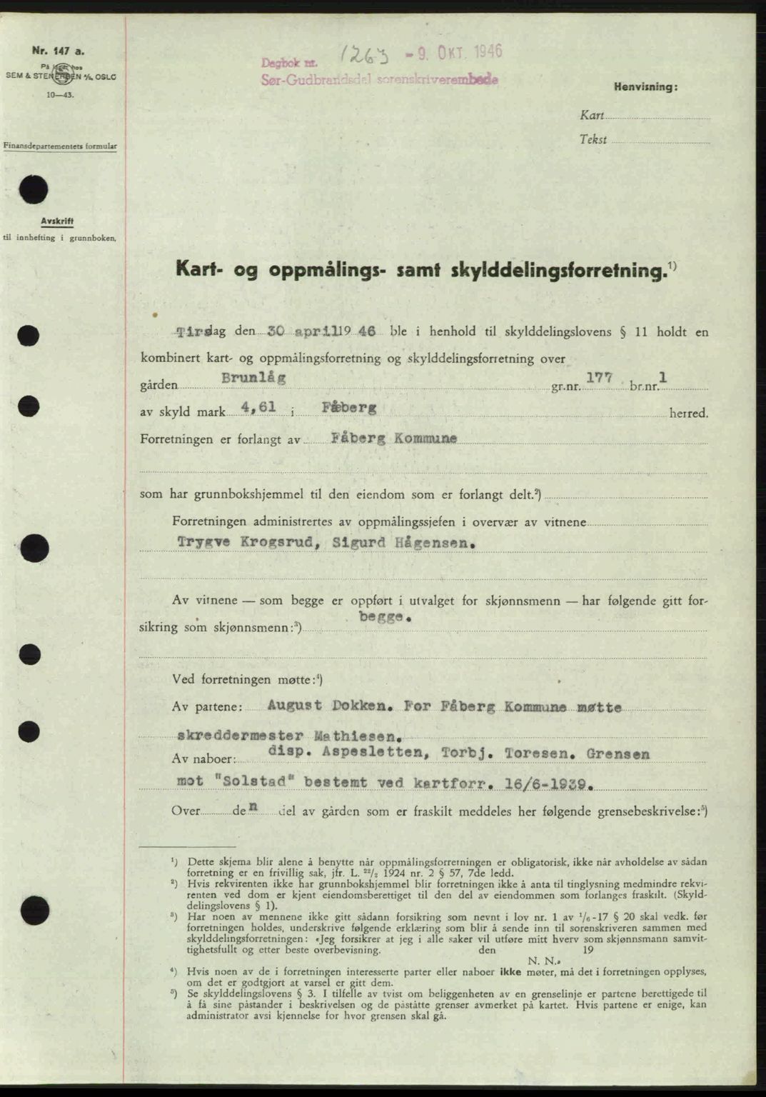 Sør-Gudbrandsdal tingrett, SAH/TING-004/H/Hb/Hbd/L0016: Pantebok nr. A16, 1946-1946, Dagboknr: 1263/1946