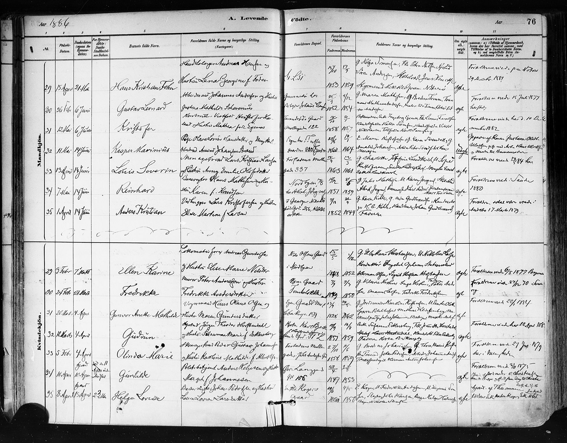 Tønsberg kirkebøker, AV/SAKO-A-330/F/Fa/L0011: Ministerialbok nr. I 11, 1881-1890, s. 76