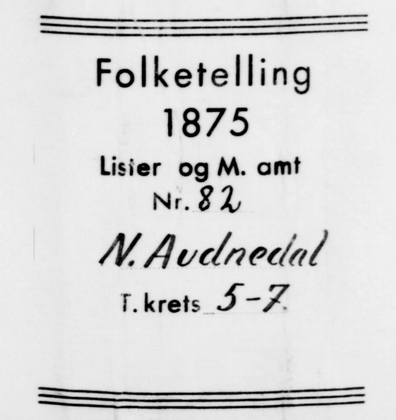SAK, Folketelling 1875 for 1028P Nord-Audnedal prestegjeld, 1875, s. 448