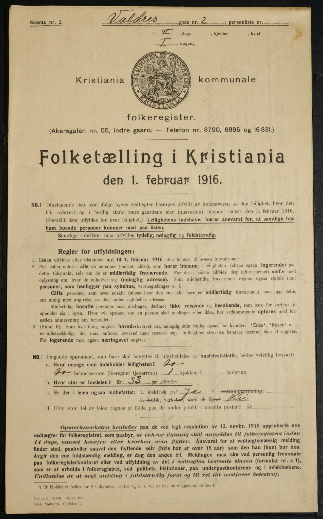 OBA, Kommunal folketelling 1.2.1916 for Kristiania, 1916, s. 125361