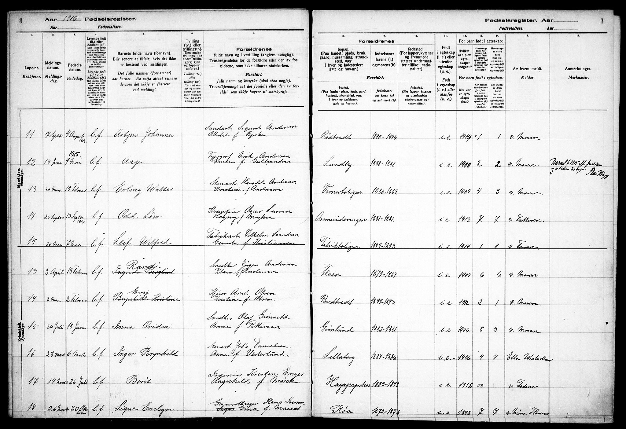 Østre Aker prestekontor Kirkebøker, AV/SAO-A-10840/J/Jb/L0001: Fødselsregister nr. II 1, 1916-1932, s. 3