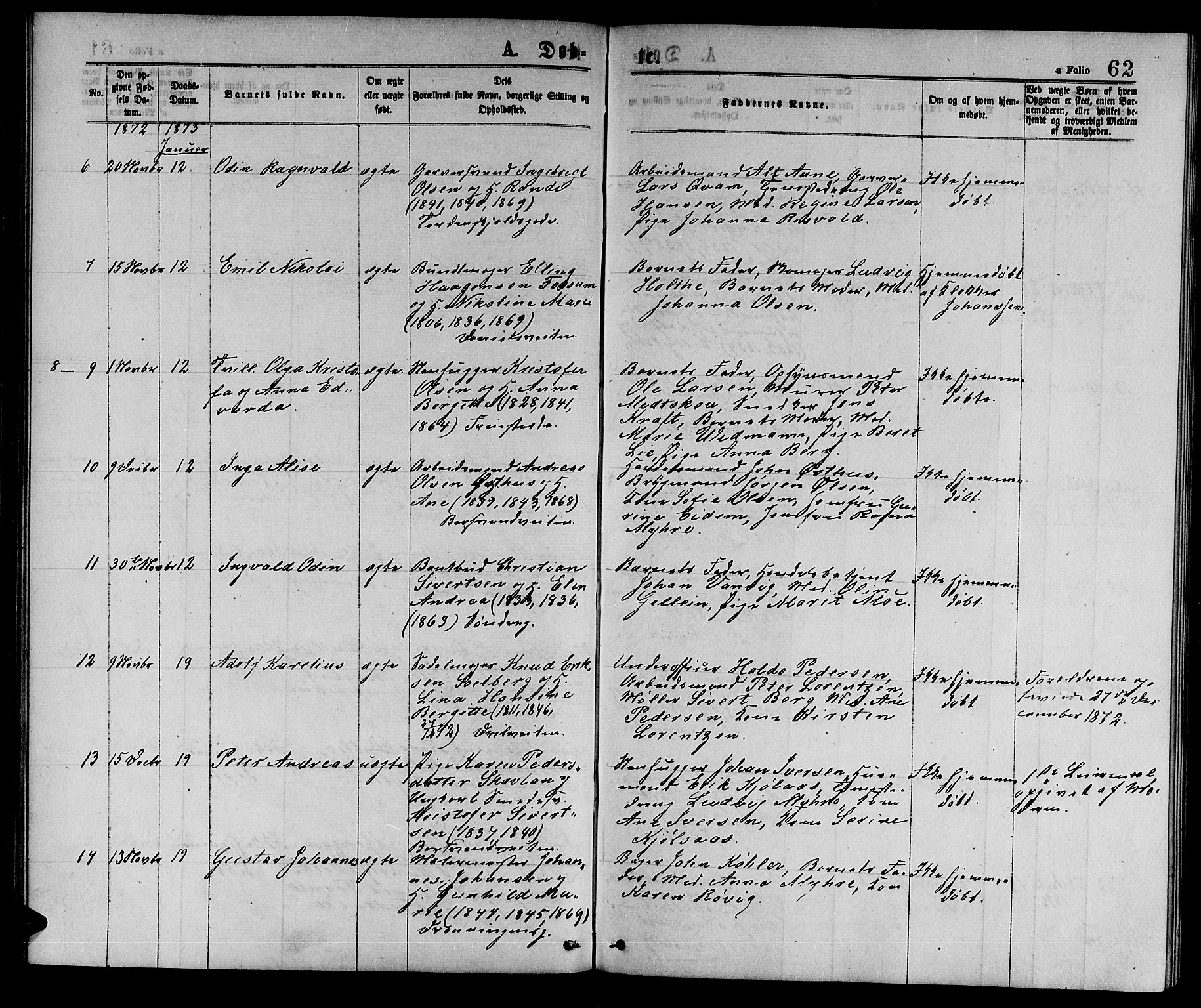 Ministerialprotokoller, klokkerbøker og fødselsregistre - Sør-Trøndelag, SAT/A-1456/601/L0088: Klokkerbok nr. 601C06, 1870-1878, s. 62