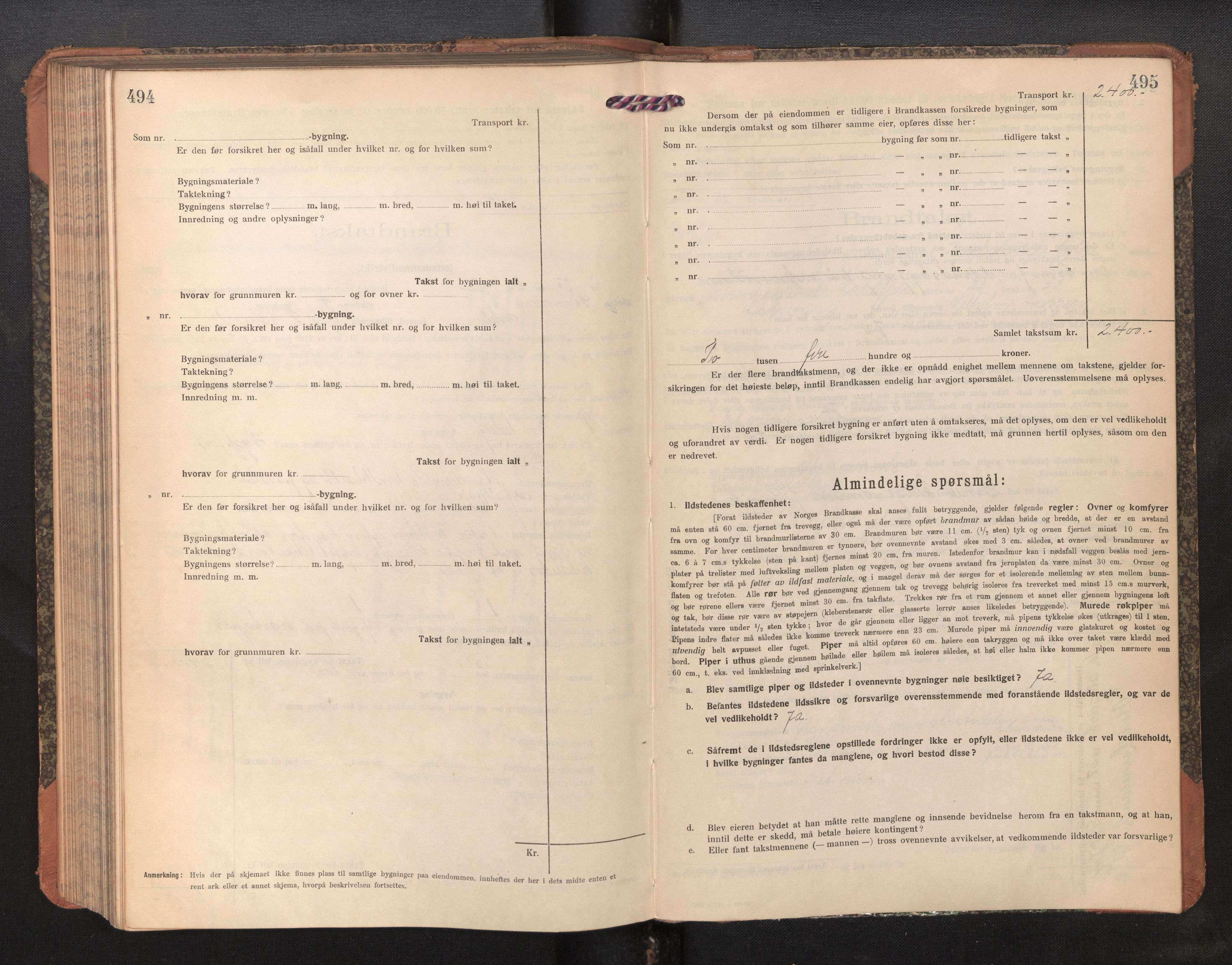 Lensmannen i Askøy, AV/SAB-A-31001/0012/L0008: Branntakstprotokoll, skjematakst, 1919-1927, s. 494-495