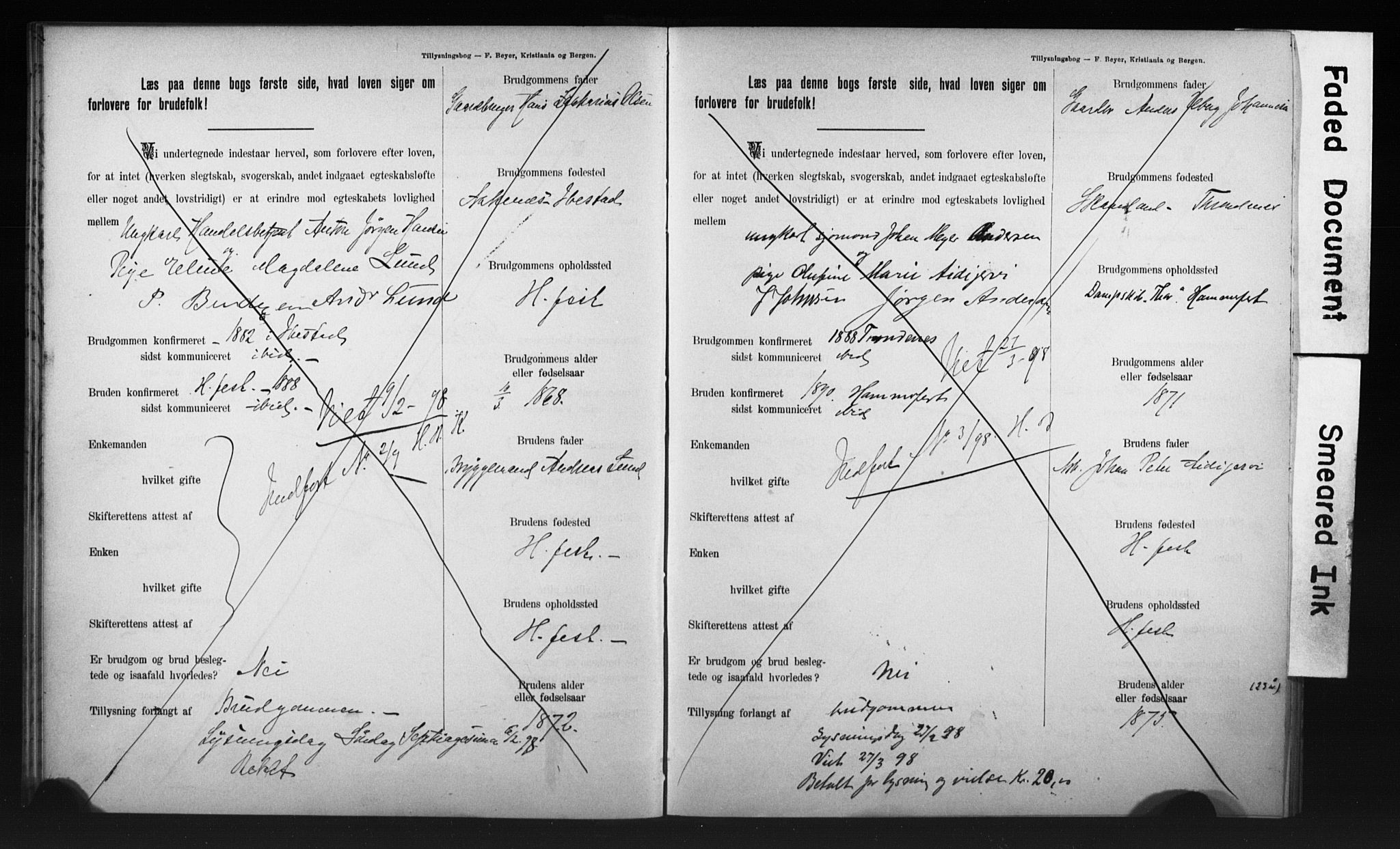 Hammerfest sokneprestkontor, AV/SATØ-S-1347/I/Ib/L0070/0004: Lysningsprotokoll nr. 70.4, 1896-1899