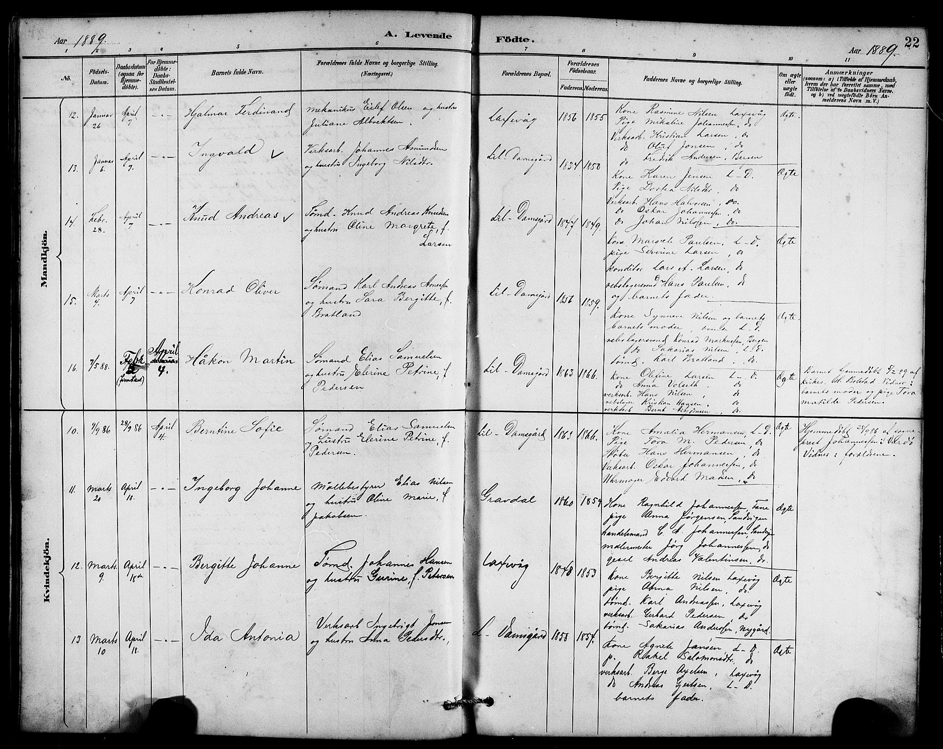 Laksevåg Sokneprestembete, AV/SAB-A-76501/H/Ha/Hab/Haba/L0003: Klokkerbok nr. A 3, 1887-1899, s. 22