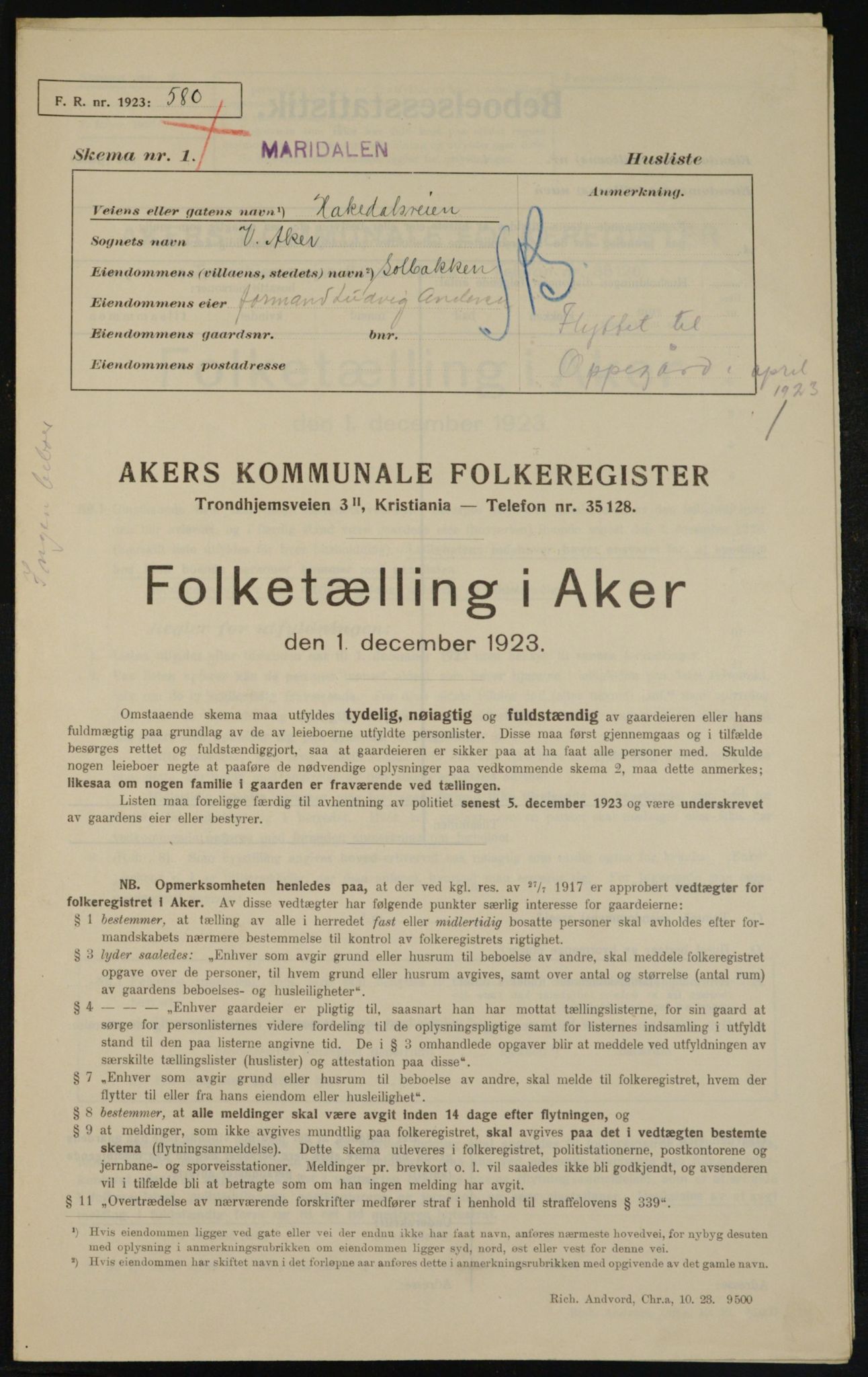 , Kommunal folketelling 1.12.1923 for Aker, 1923, s. 11001