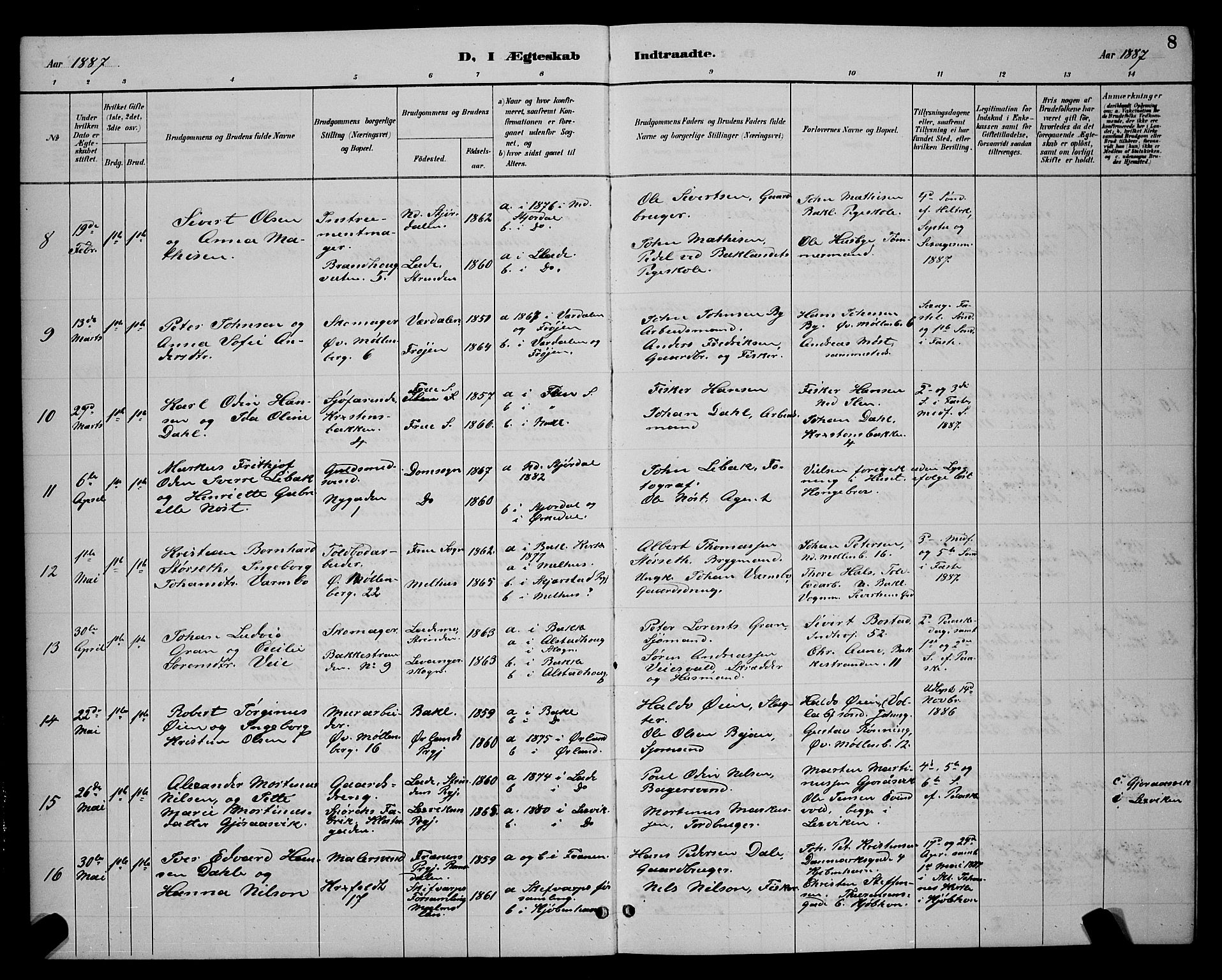 Ministerialprotokoller, klokkerbøker og fødselsregistre - Sør-Trøndelag, SAT/A-1456/604/L0223: Klokkerbok nr. 604C06, 1886-1897, s. 8