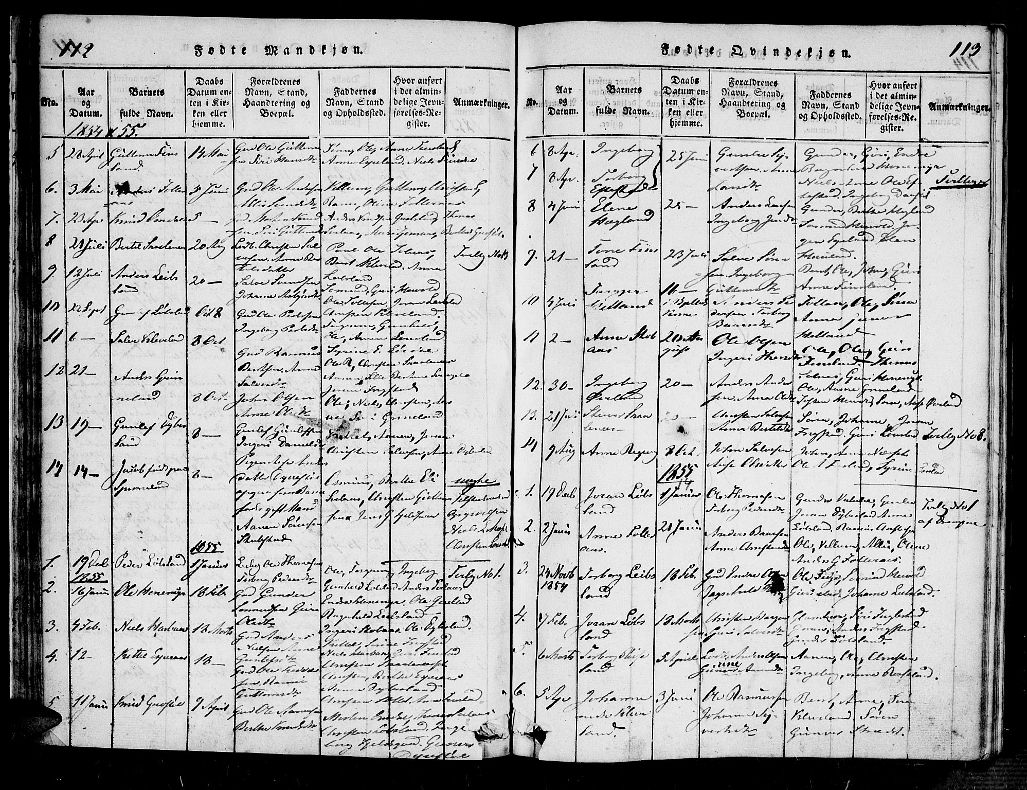 Bjelland sokneprestkontor, SAK/1111-0005/F/Fa/Fab/L0002: Ministerialbok nr. A 2, 1816-1869, s. 112-113