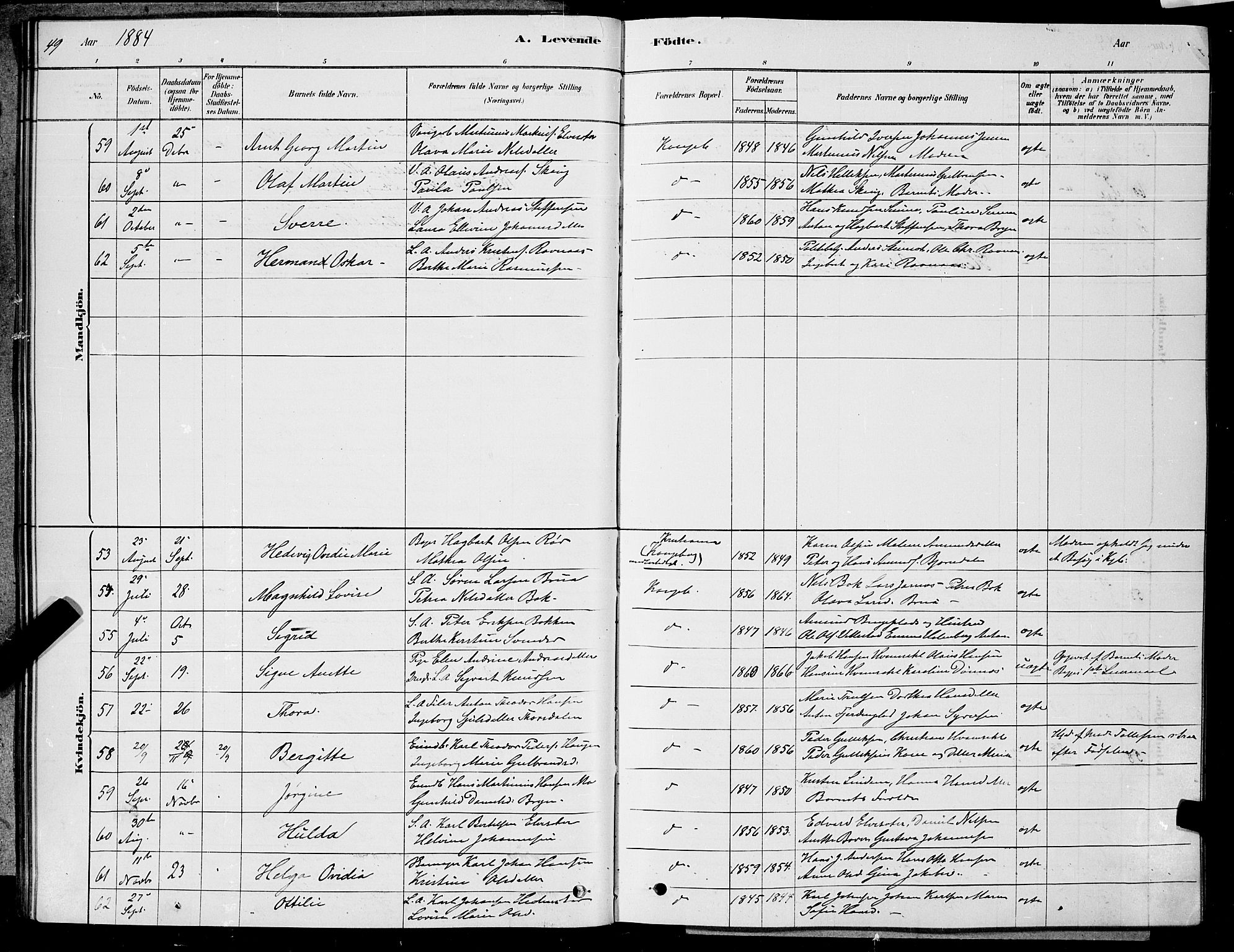 Kongsberg kirkebøker, AV/SAKO-A-22/G/Ga/L0005: Klokkerbok nr. 5, 1878-1889, s. 49