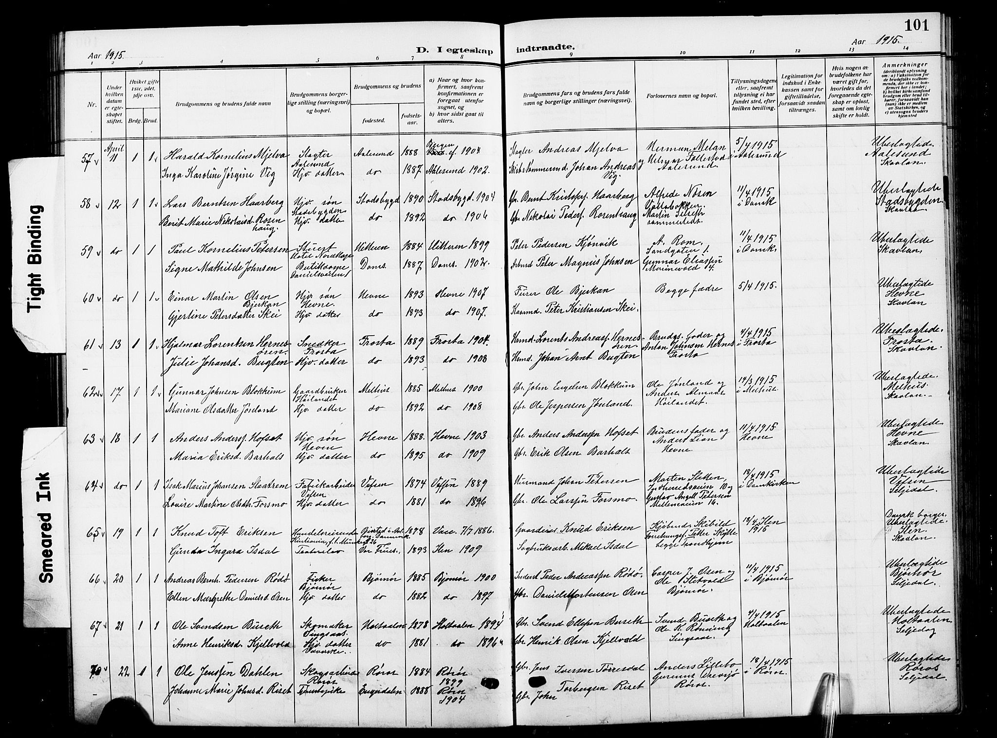 Ministerialprotokoller, klokkerbøker og fødselsregistre - Sør-Trøndelag, SAT/A-1456/601/L0097: Klokkerbok nr. 601C15, 1911-1921, s. 101