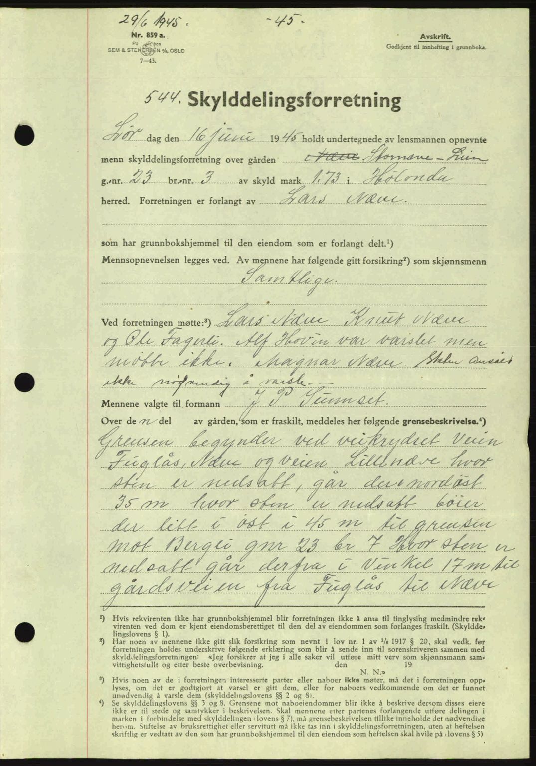 Gauldal sorenskriveri, SAT/A-0014/1/2/2C: Pantebok nr. A1a, 1945-1945, Dagboknr: 544/1945
