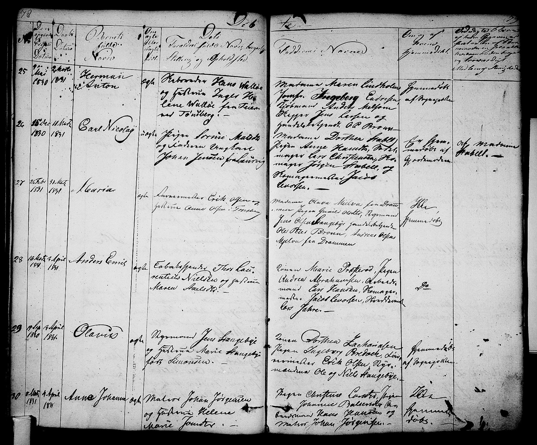 Tønsberg kirkebøker, AV/SAKO-A-330/F/Fa/L0005: Ministerialbok nr. I 5, 1827-1836, s. 78-79