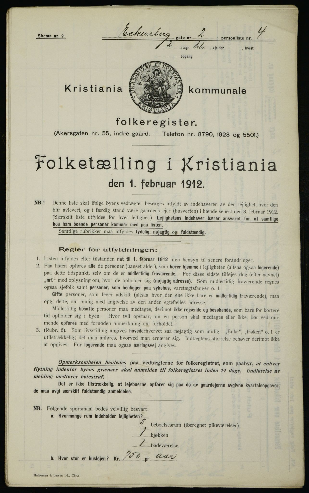 OBA, Kommunal folketelling 1.2.1912 for Kristiania, 1912, s. 18121