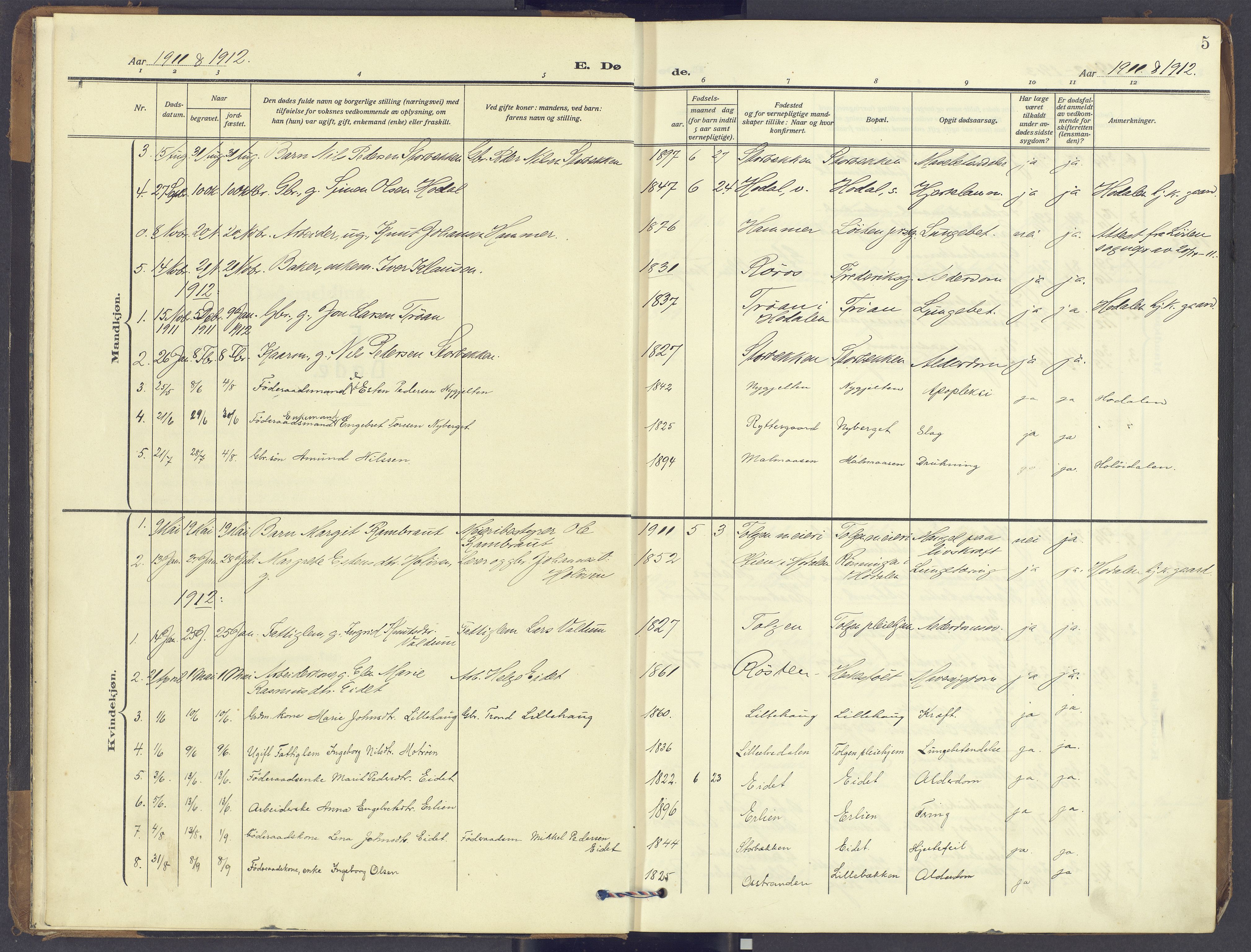 Tolga prestekontor, AV/SAH-PREST-062/K/L0018: Ministerialbok nr. 18, 1911-1989, s. 5