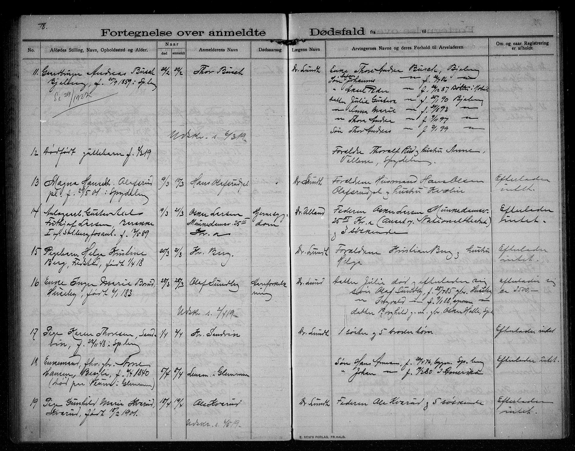 Spydeberg lensmannsarkiv, AV/SAO-A-10635/H/Ha/L0003: Dødsfallsprotokoll, 1908-1922, s. 78