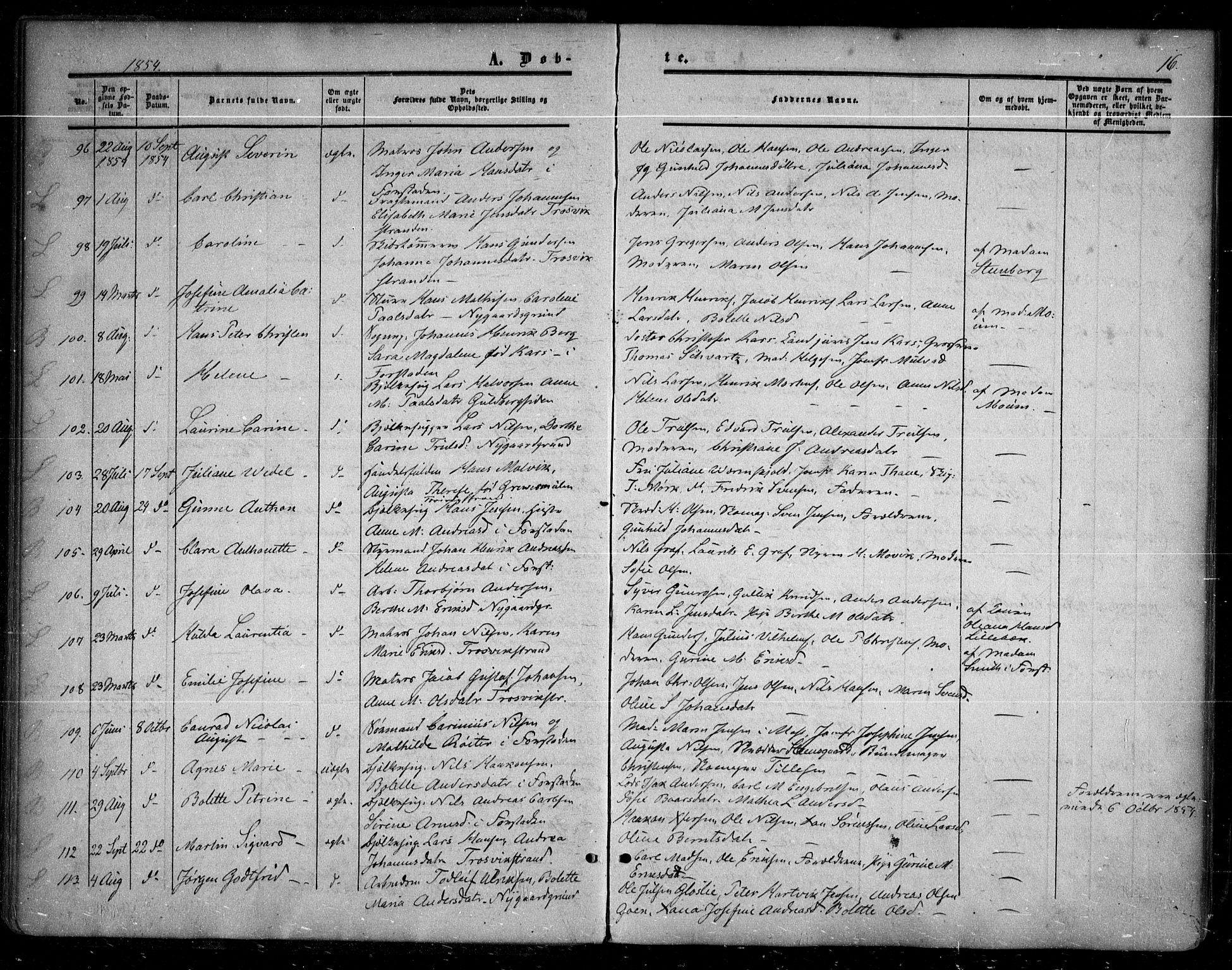 Glemmen prestekontor Kirkebøker, AV/SAO-A-10908/F/Fa/L0007: Ministerialbok nr. 7, 1853-1862, s. 16