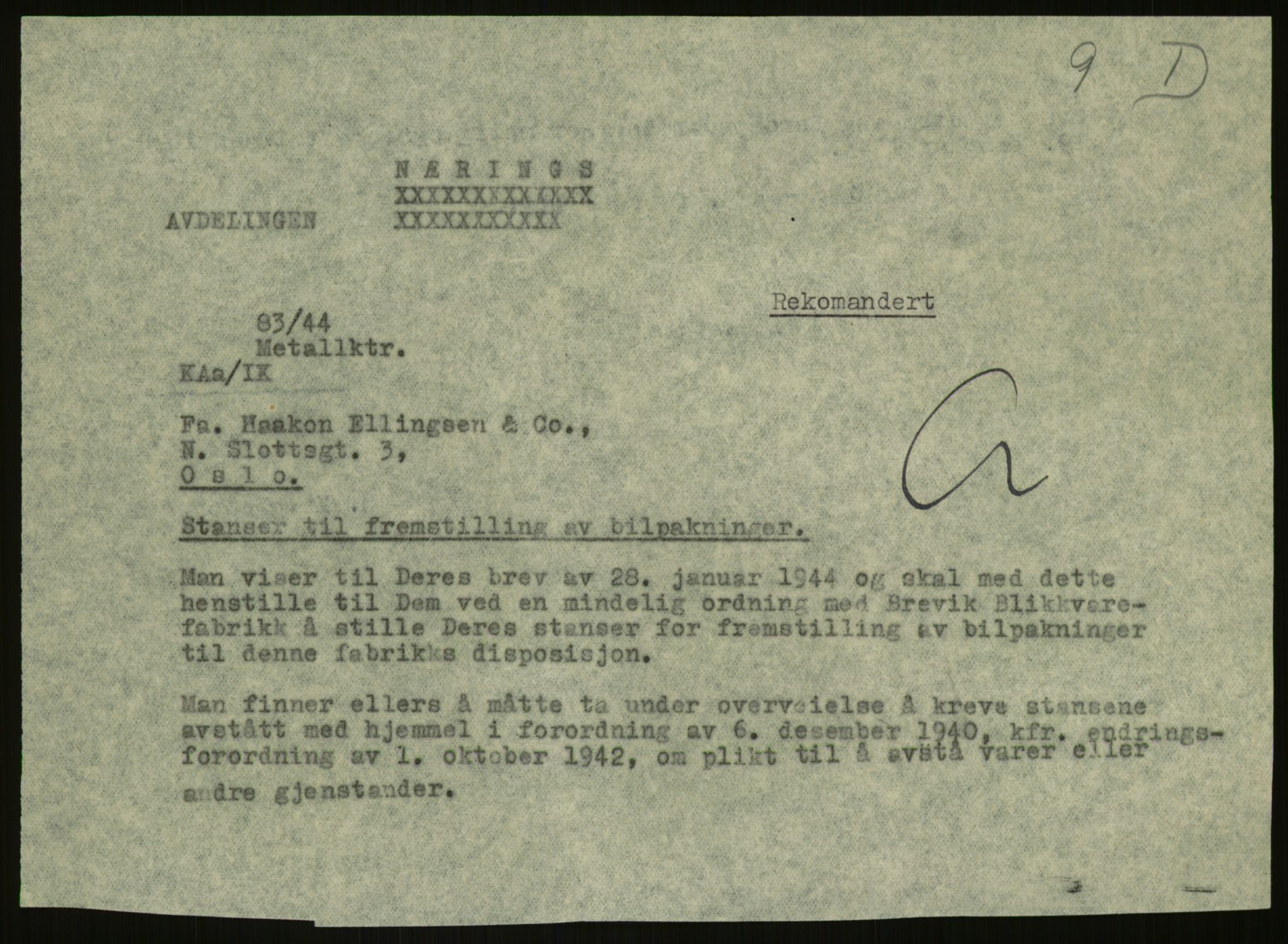Direktoratet for industriforsyning, Sekretariatet, AV/RA-S-4153/D/Df/L0054: 9. Metallkontoret, 1940-1945, s. 441