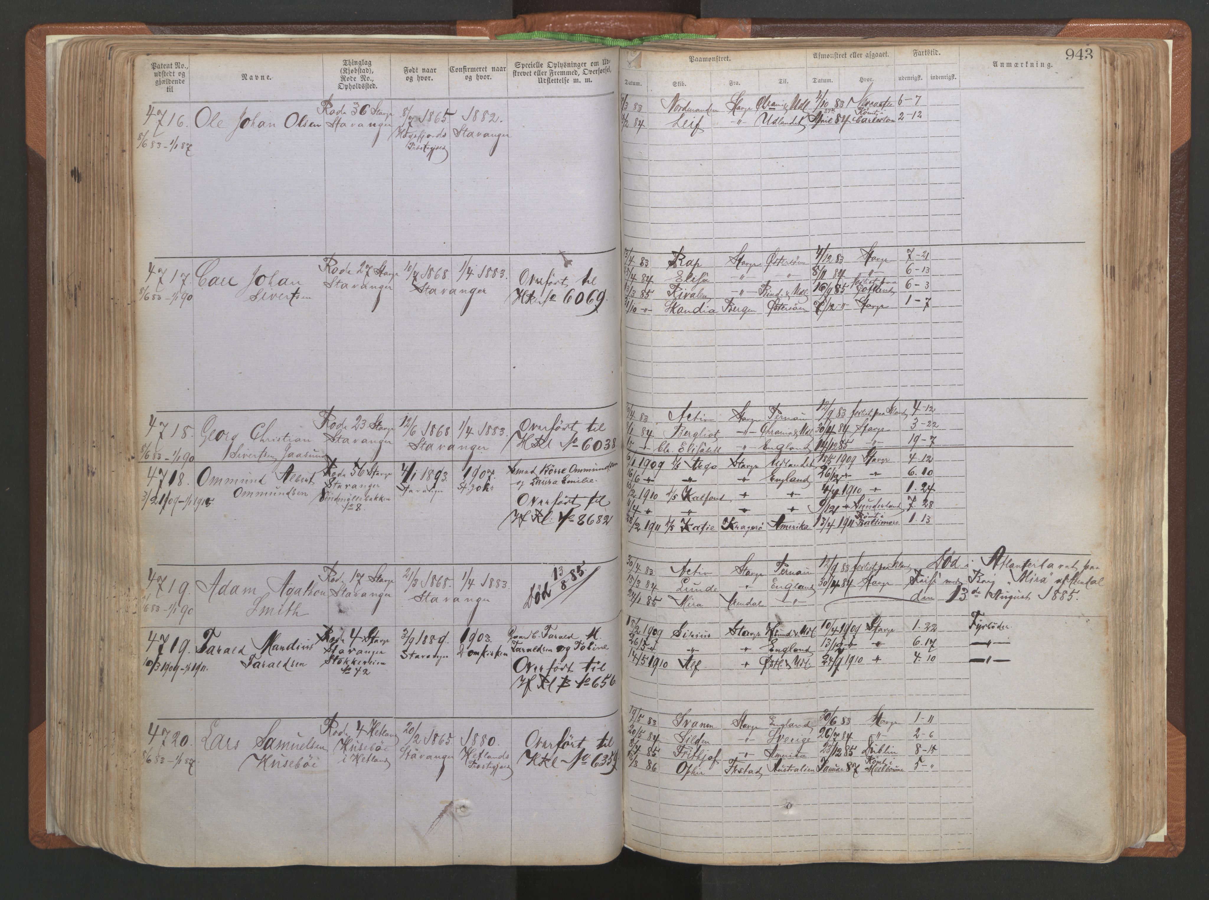 Stavanger sjømannskontor, AV/SAST-A-102006/F/Ff/L0006: Annotasjonsrulle No 2, patentnr. 3586-5505, 1878-1900, s. 230