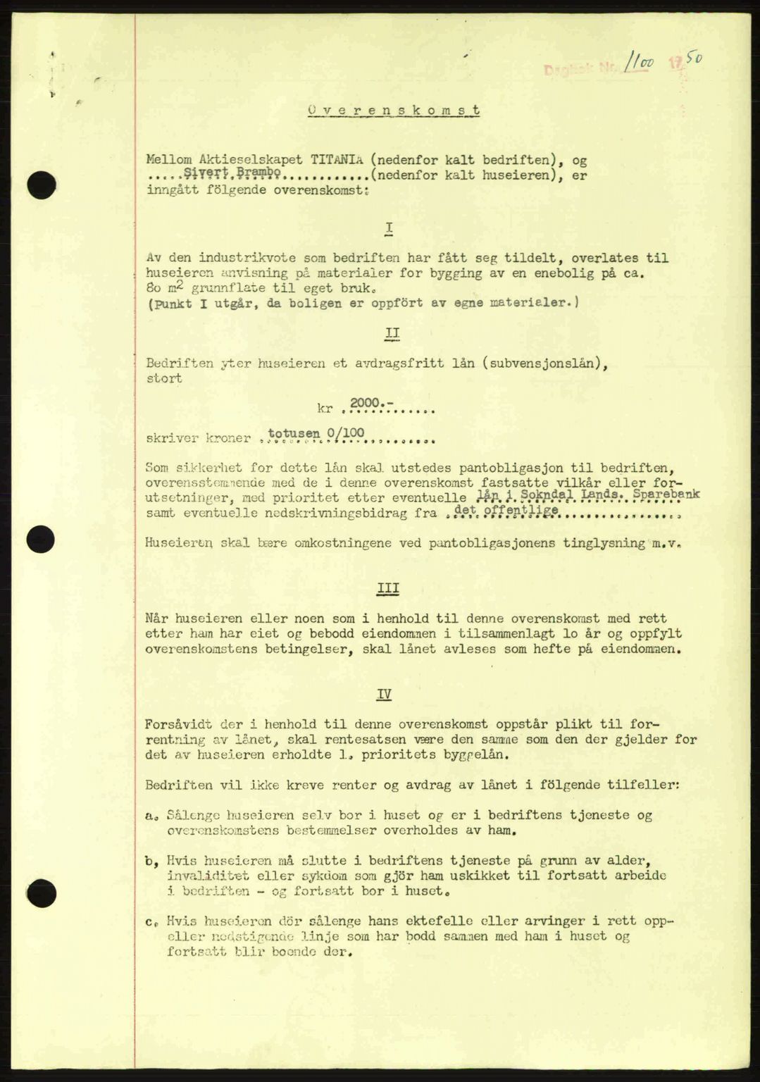Dalane sorenskriveri, SAST/A-100309/02/G/Gb/L0057: Pantebok nr. B6-11, 1946-1950, Dagboknr: 1100/1950
