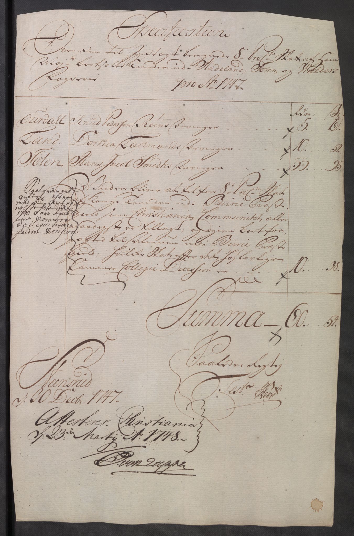 Rentekammeret inntil 1814, Reviderte regnskaper, Fogderegnskap, RA/EA-4092/R18/L1346: Fogderegnskap Hadeland, Toten og Valdres, 1747-1748, s. 85