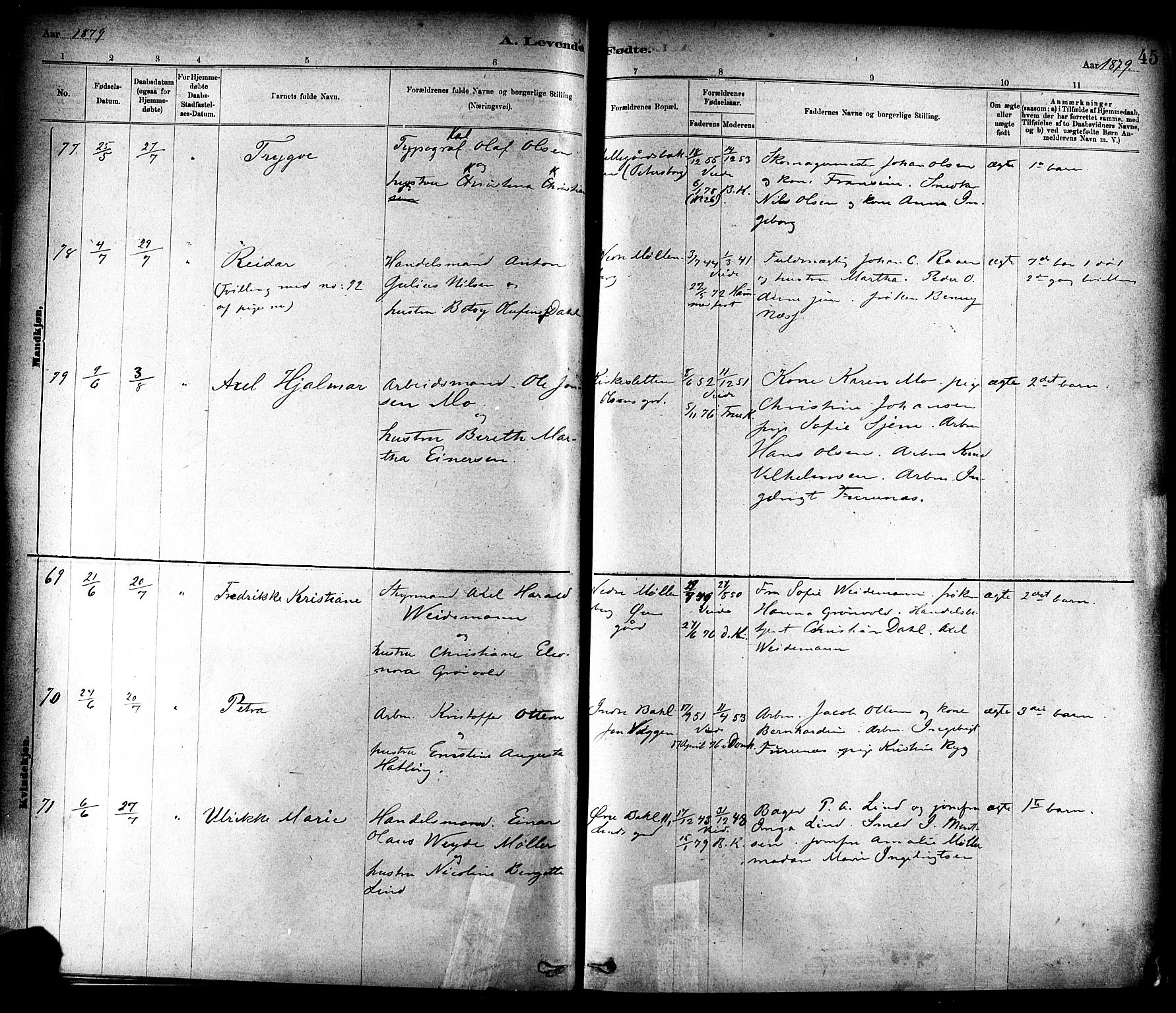 Ministerialprotokoller, klokkerbøker og fødselsregistre - Sør-Trøndelag, SAT/A-1456/604/L0188: Ministerialbok nr. 604A09, 1878-1892, s. 45