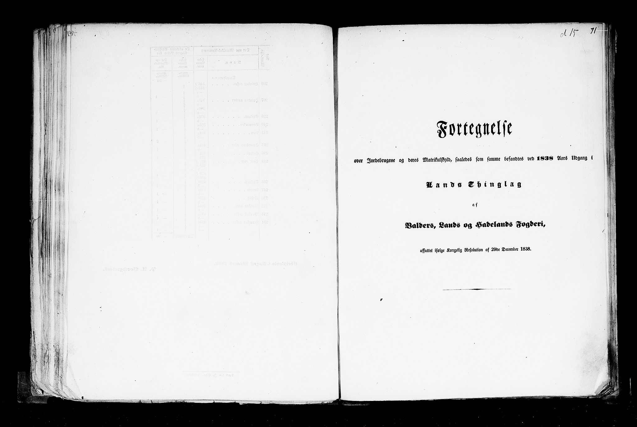 Rygh, AV/RA-PA-0034/F/Fb/L0004: Matrikkelen for 1838 - Christians amt (Oppland fylke), 1838, s. 71a