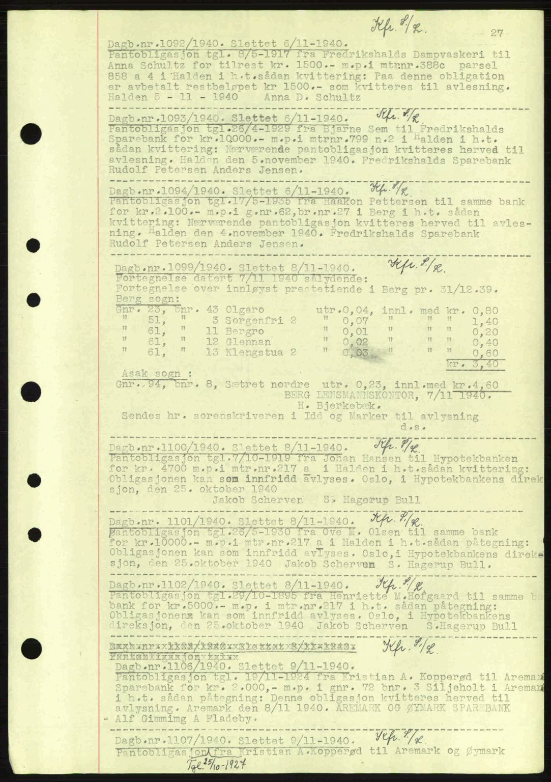 Idd og Marker sorenskriveri, AV/SAO-A-10283/G/Gb/Gbc/L0002: Pantebok nr. B4-9a, 1939-1945, Dagboknr: 1092/1940