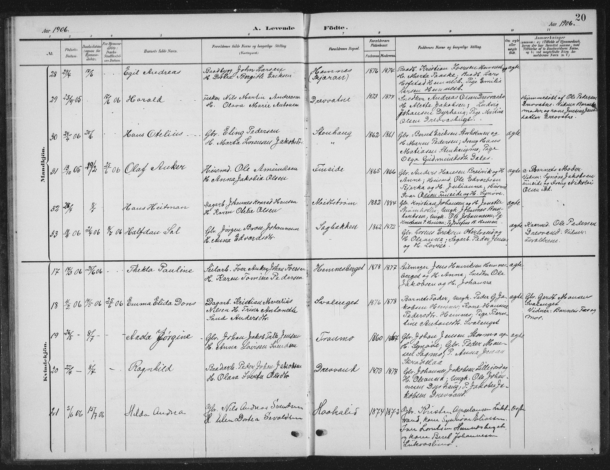 Ministerialprotokoller, klokkerbøker og fødselsregistre - Nordland, AV/SAT-A-1459/825/L0370: Klokkerbok nr. 825C07, 1903-1923, s. 20