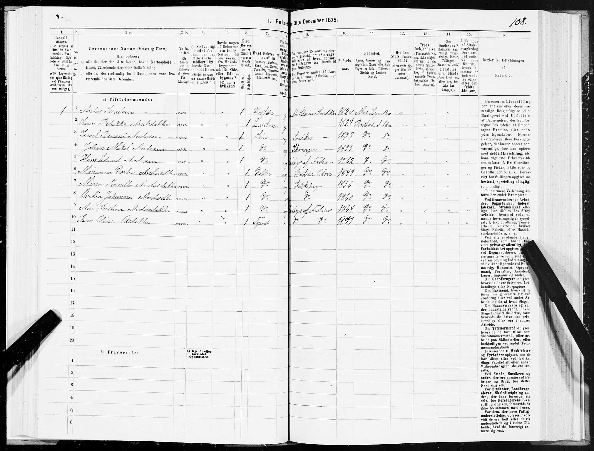 SAT, Folketelling 1875 for 1845P Folda prestegjeld, 1875, s. 2108