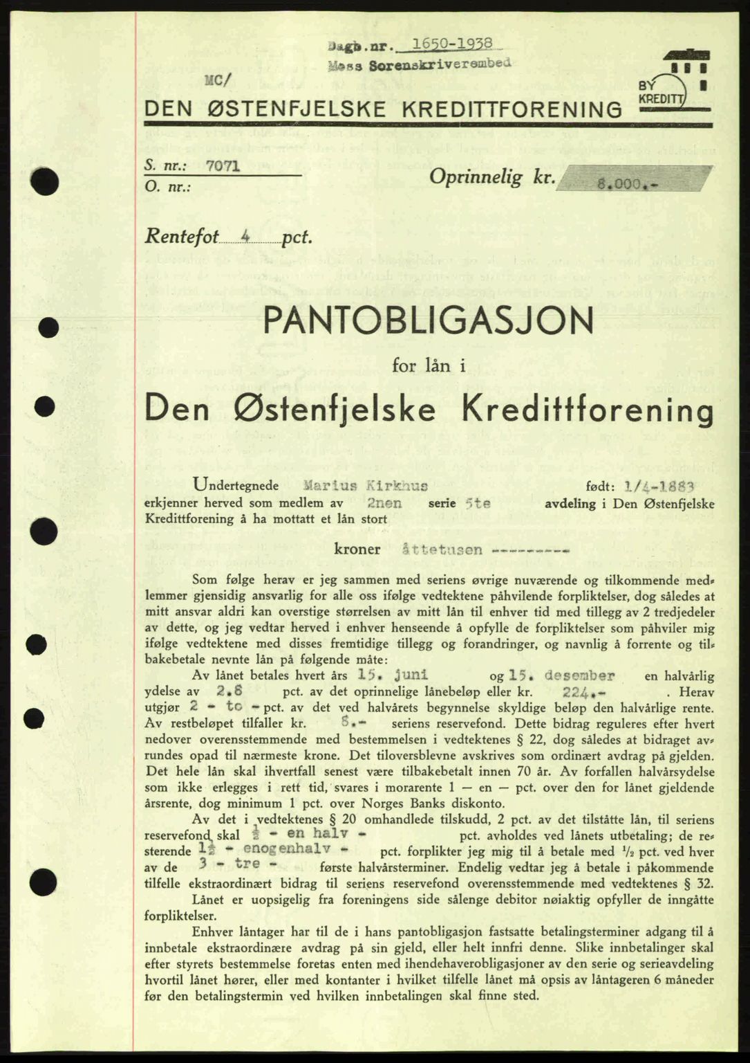 Moss sorenskriveri, SAO/A-10168: Pantebok nr. B6, 1938-1938, Dagboknr: 1650/1938