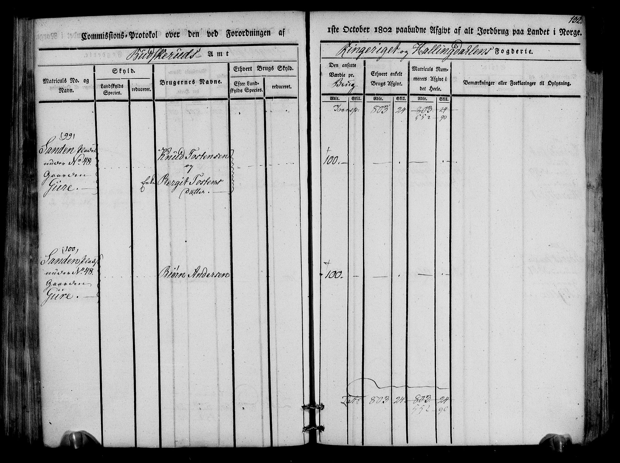 Rentekammeret inntil 1814, Realistisk ordnet avdeling, AV/RA-EA-4070/N/Ne/Nea/L0047: Ringerike og Hallingdal fogderi. Kommisjonsprotokoll for Nes prestegjeld, 1803, s. 135