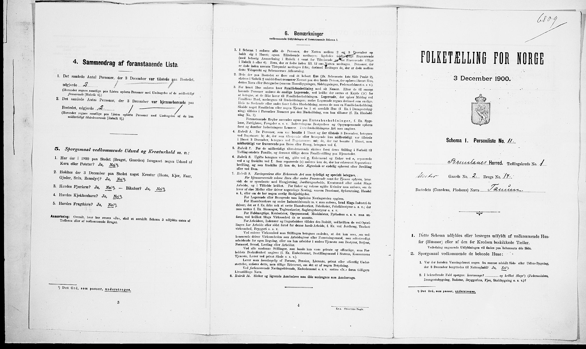 RA, Folketelling 1900 for 0726 Brunlanes herred, 1900, s. 133