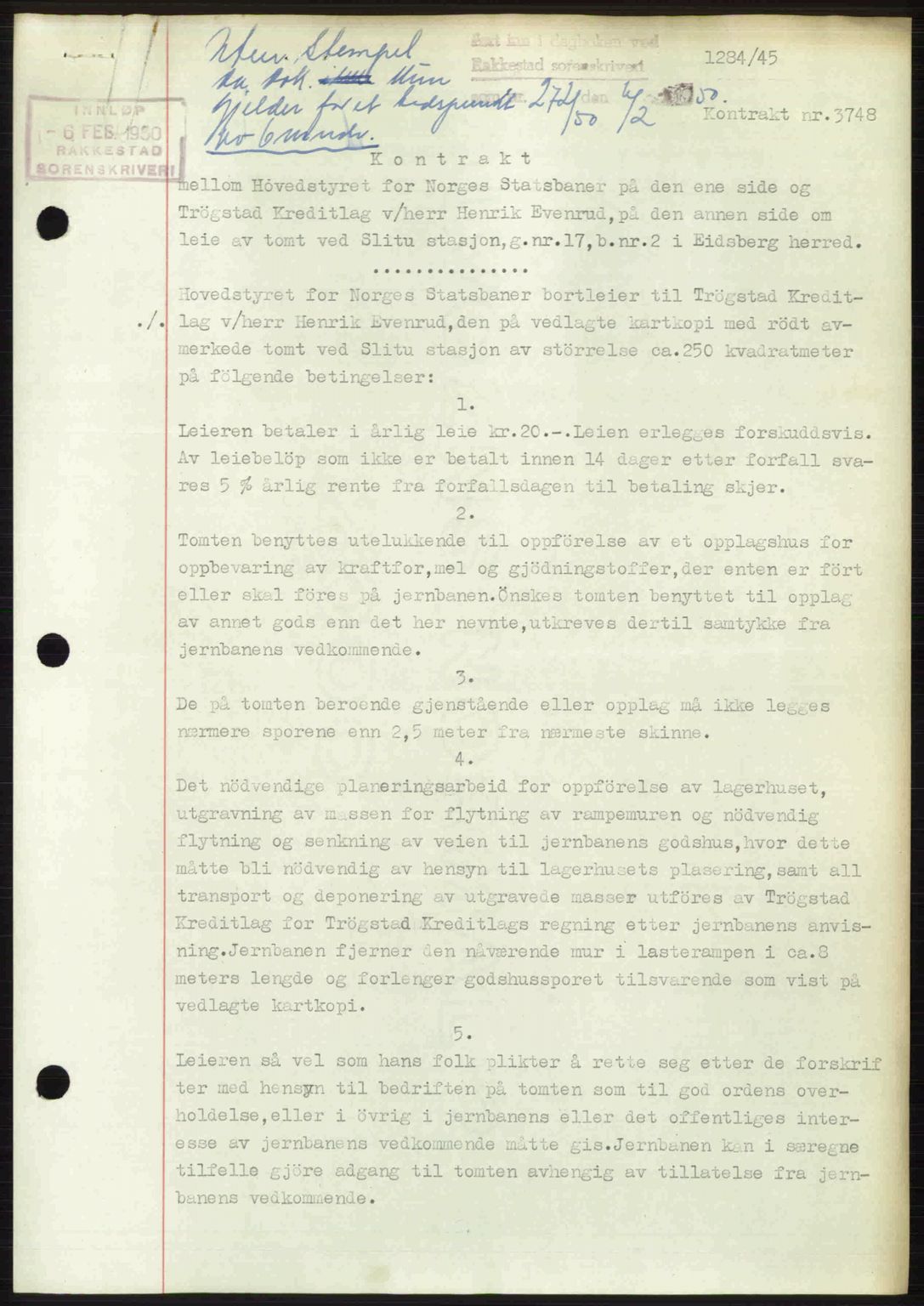 Rakkestad sorenskriveri, SAO/A-10686/G/Gb/Gba/Gbab/L0019: Pantebok nr. A19, 1949-1950, Dagboknr: 271/1950