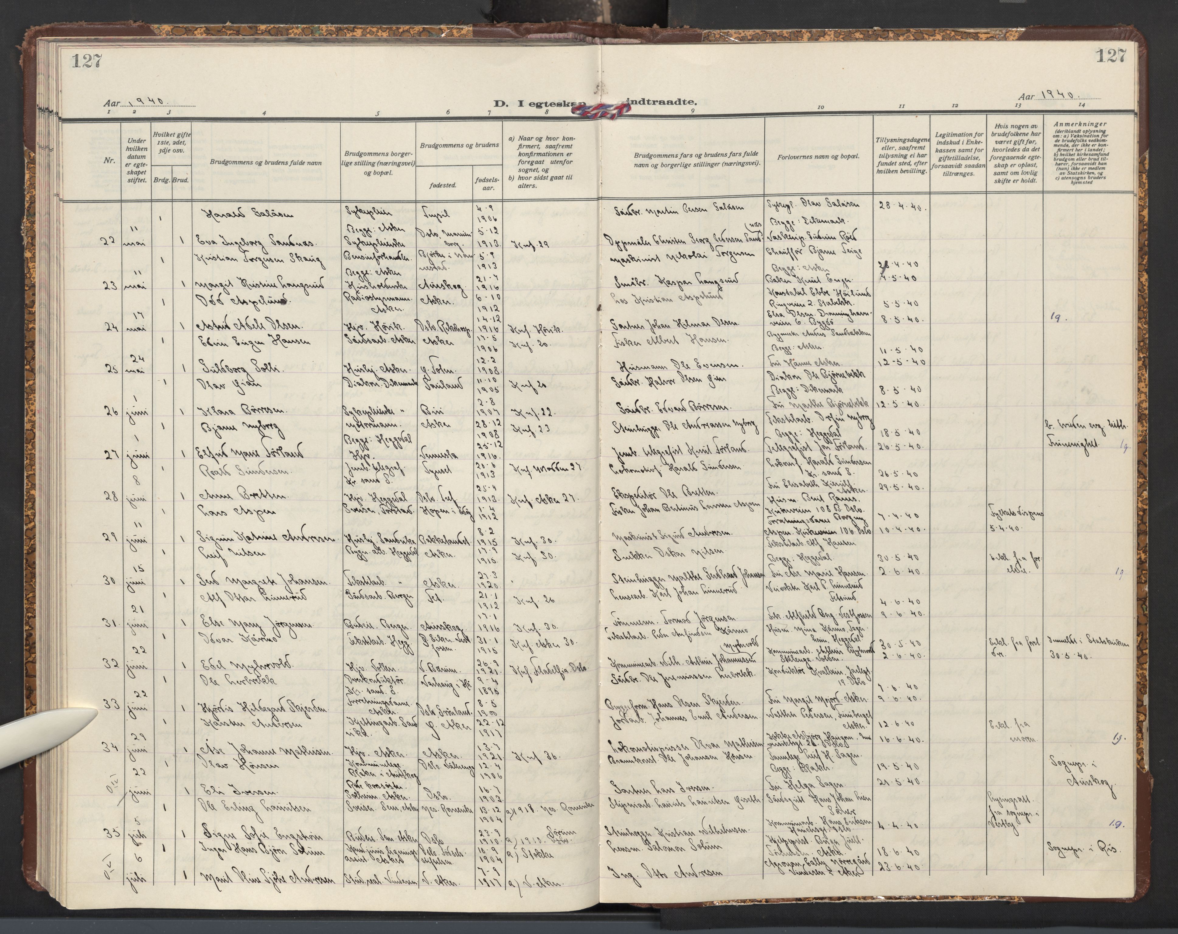 Asker prestekontor Kirkebøker, SAO/A-10256a/F/Fa/L0021: Ministerialbok nr. I 21, 1936-1945, s. 127