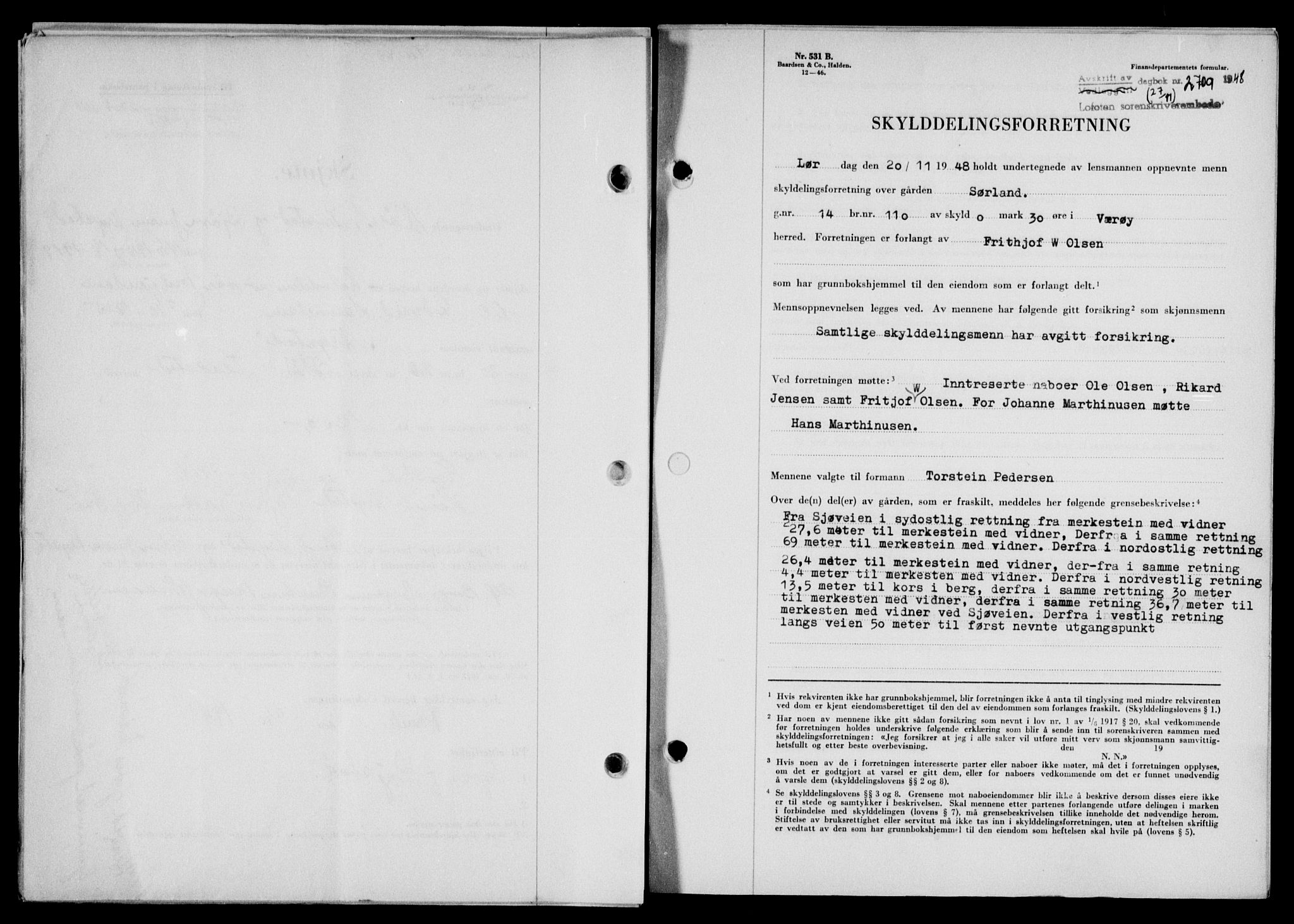 Lofoten sorenskriveri, SAT/A-0017/1/2/2C/L0019a: Pantebok nr. 19a, 1948-1948, Dagboknr: 2709/1948