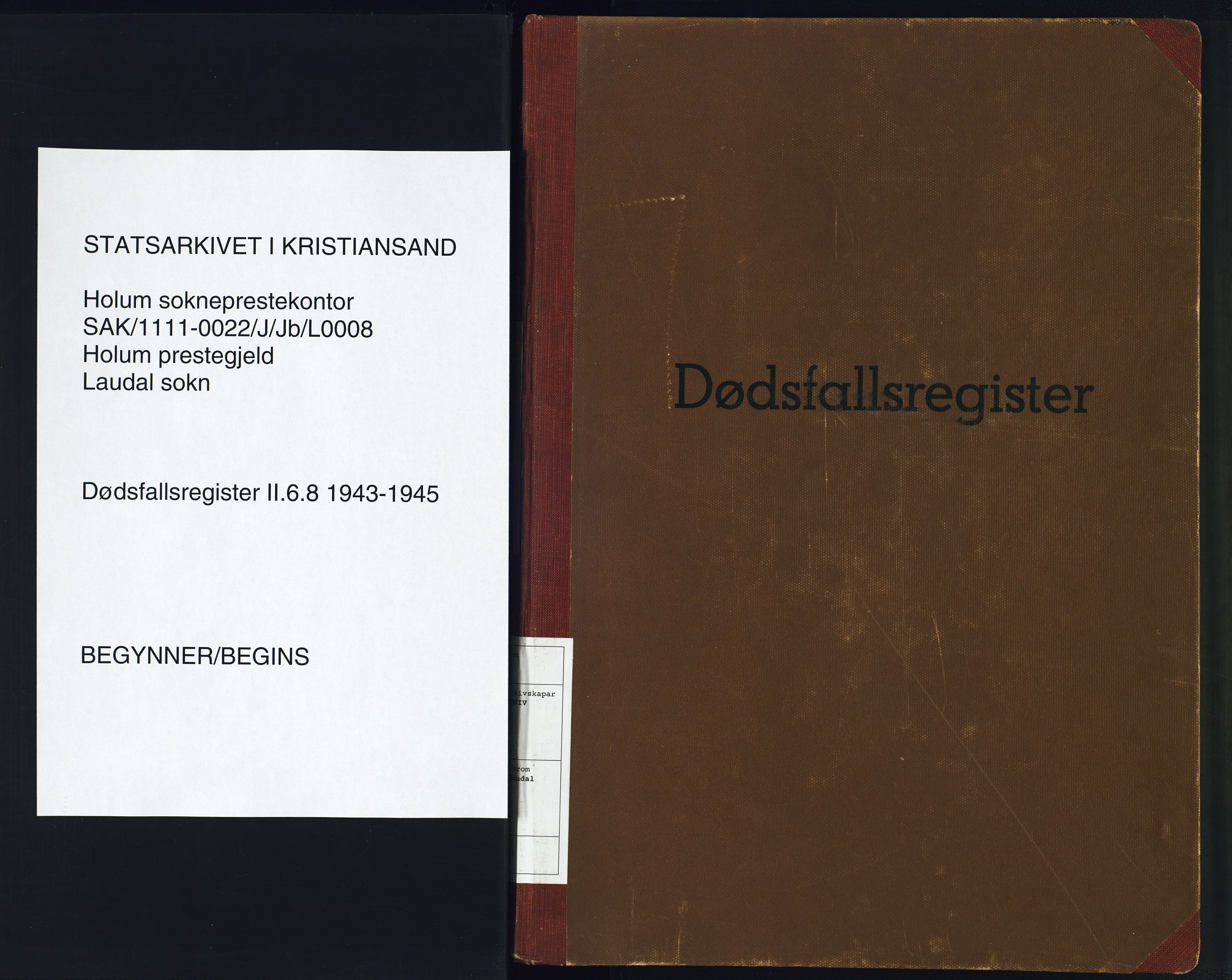 Holum sokneprestkontor, AV/SAK-1111-0022/J/Jb/L0008: II.6.8 - Dødsfallsregister Laudal, 1943-1945