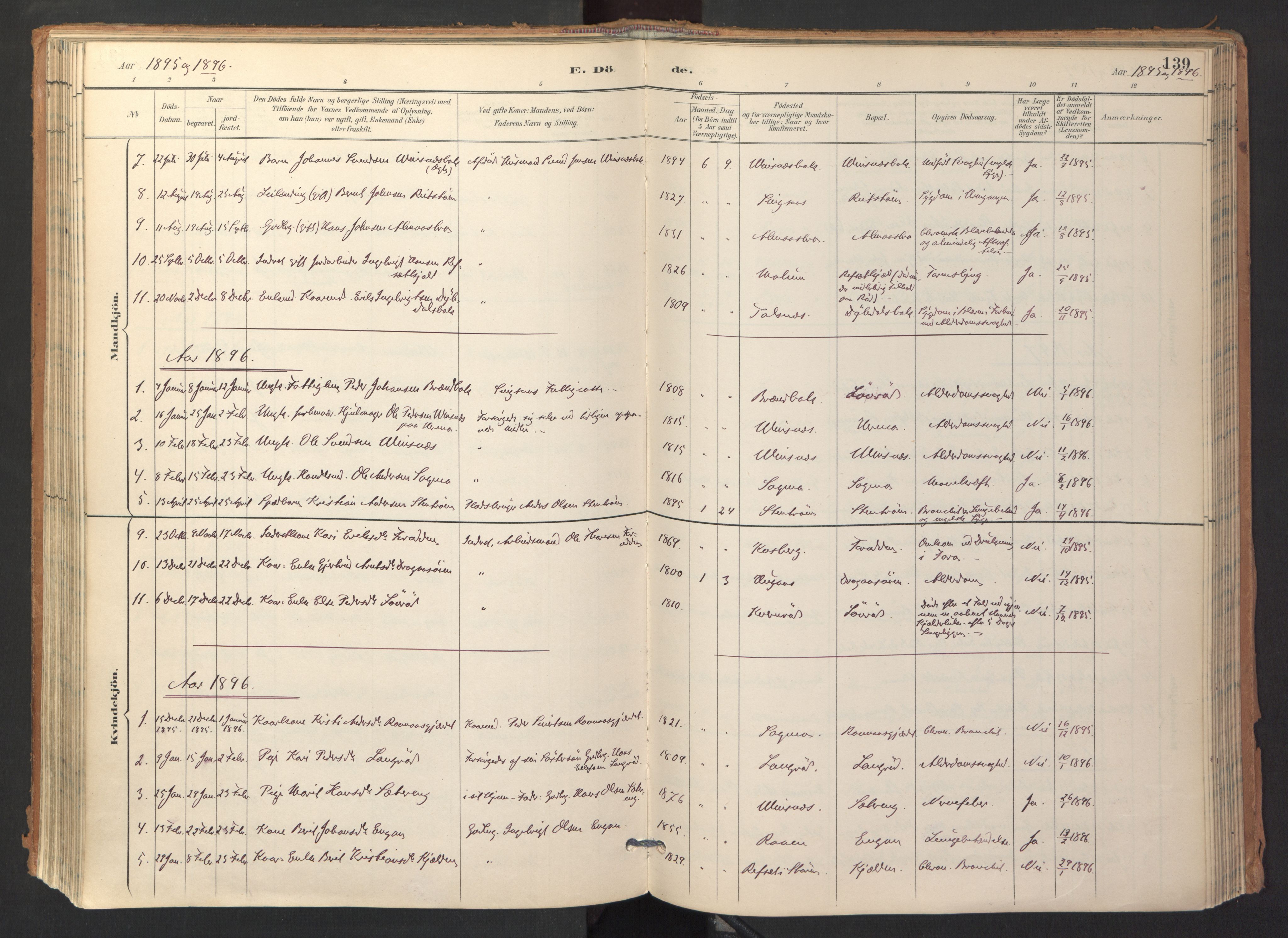 Ministerialprotokoller, klokkerbøker og fødselsregistre - Sør-Trøndelag, AV/SAT-A-1456/688/L1025: Ministerialbok nr. 688A02, 1891-1909, s. 139