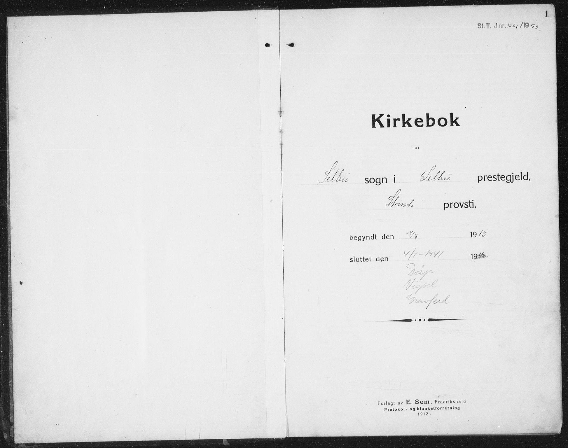 Ministerialprotokoller, klokkerbøker og fødselsregistre - Sør-Trøndelag, SAT/A-1456/695/L1158: Klokkerbok nr. 695C09, 1913-1940, s. 1