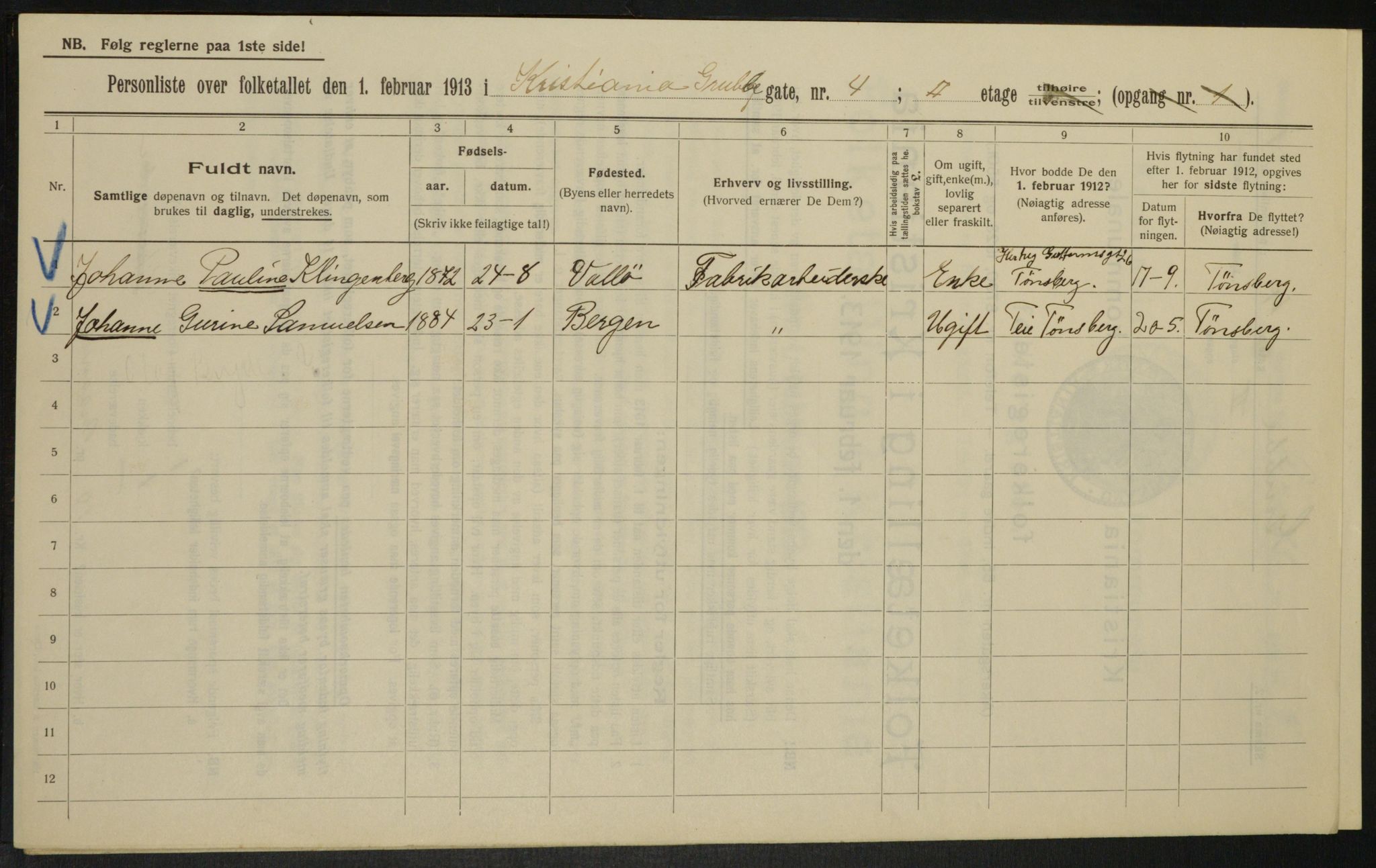 OBA, Kommunal folketelling 1.2.1913 for Kristiania, 1913, s. 30284