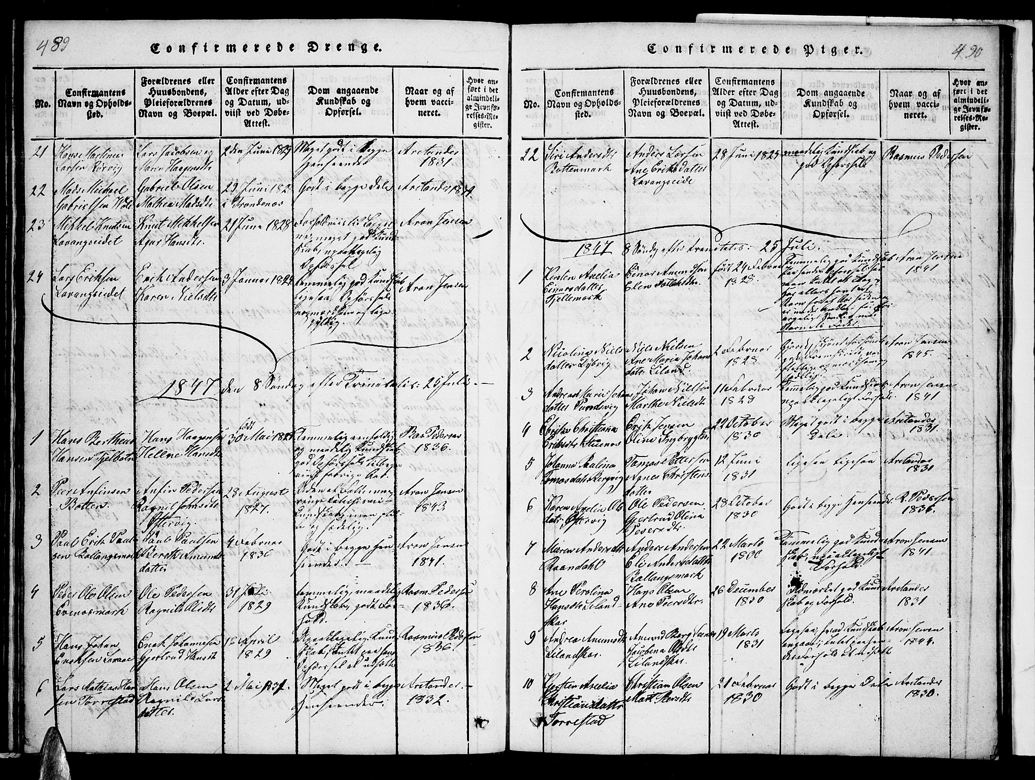 Ministerialprotokoller, klokkerbøker og fødselsregistre - Nordland, AV/SAT-A-1459/863/L0911: Klokkerbok nr. 863C01, 1821-1858, s. 489-490