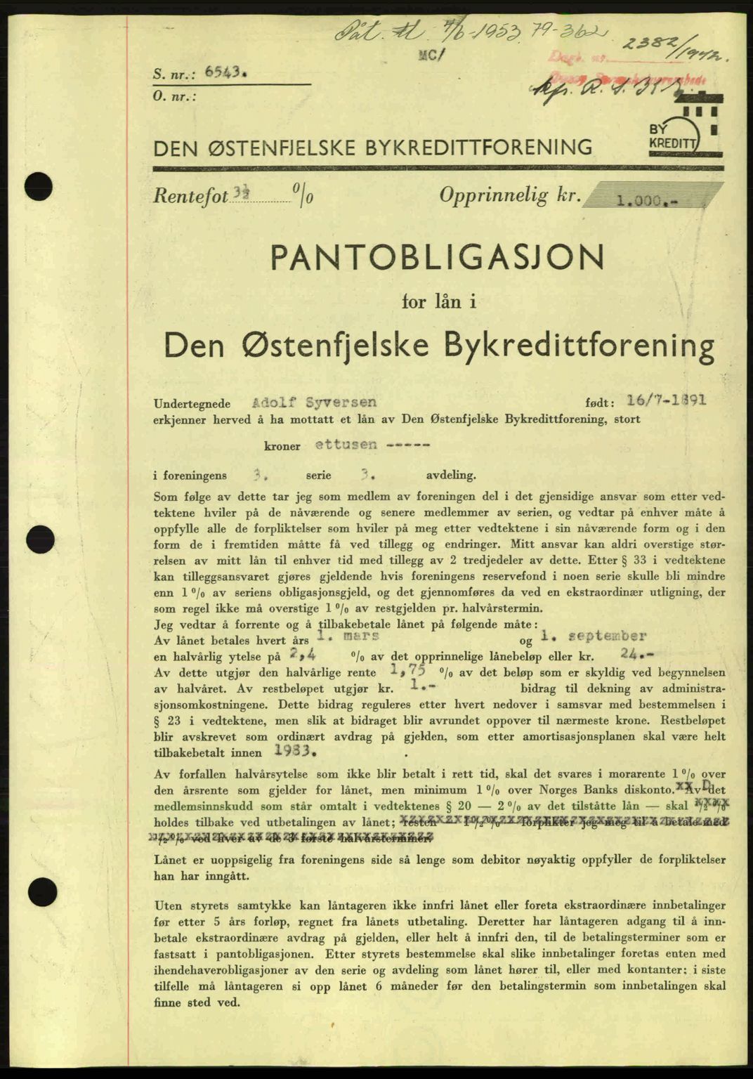 Onsøy sorenskriveri, SAO/A-10474/G/Ga/Gac/L0003: Pantebok nr. B3, 1940-1944, Dagboknr: 2382/1942