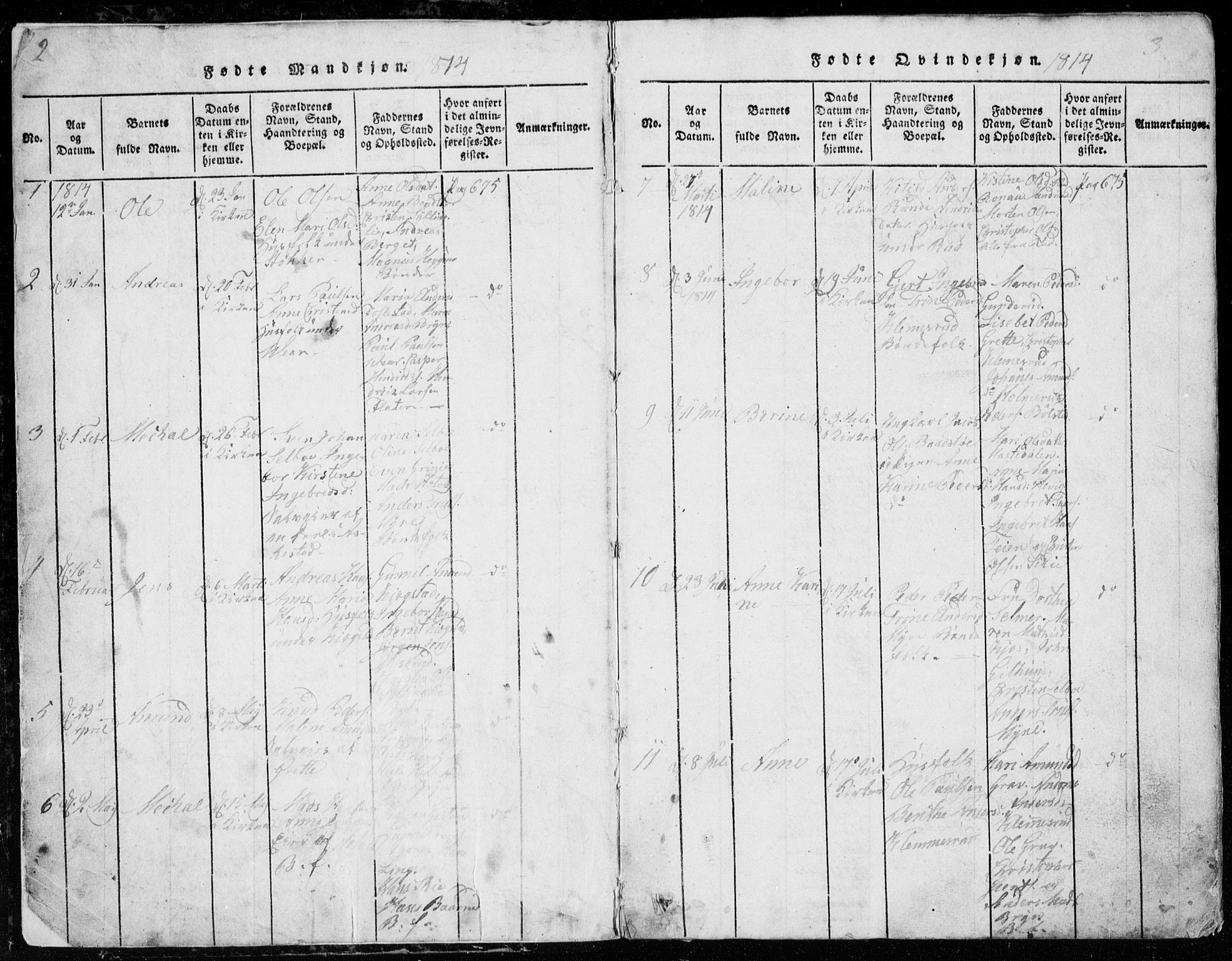 Røyken kirkebøker, SAKO/A-241/G/Ga/L0003: Klokkerbok nr. 3, 1814-1856, s. 2-3