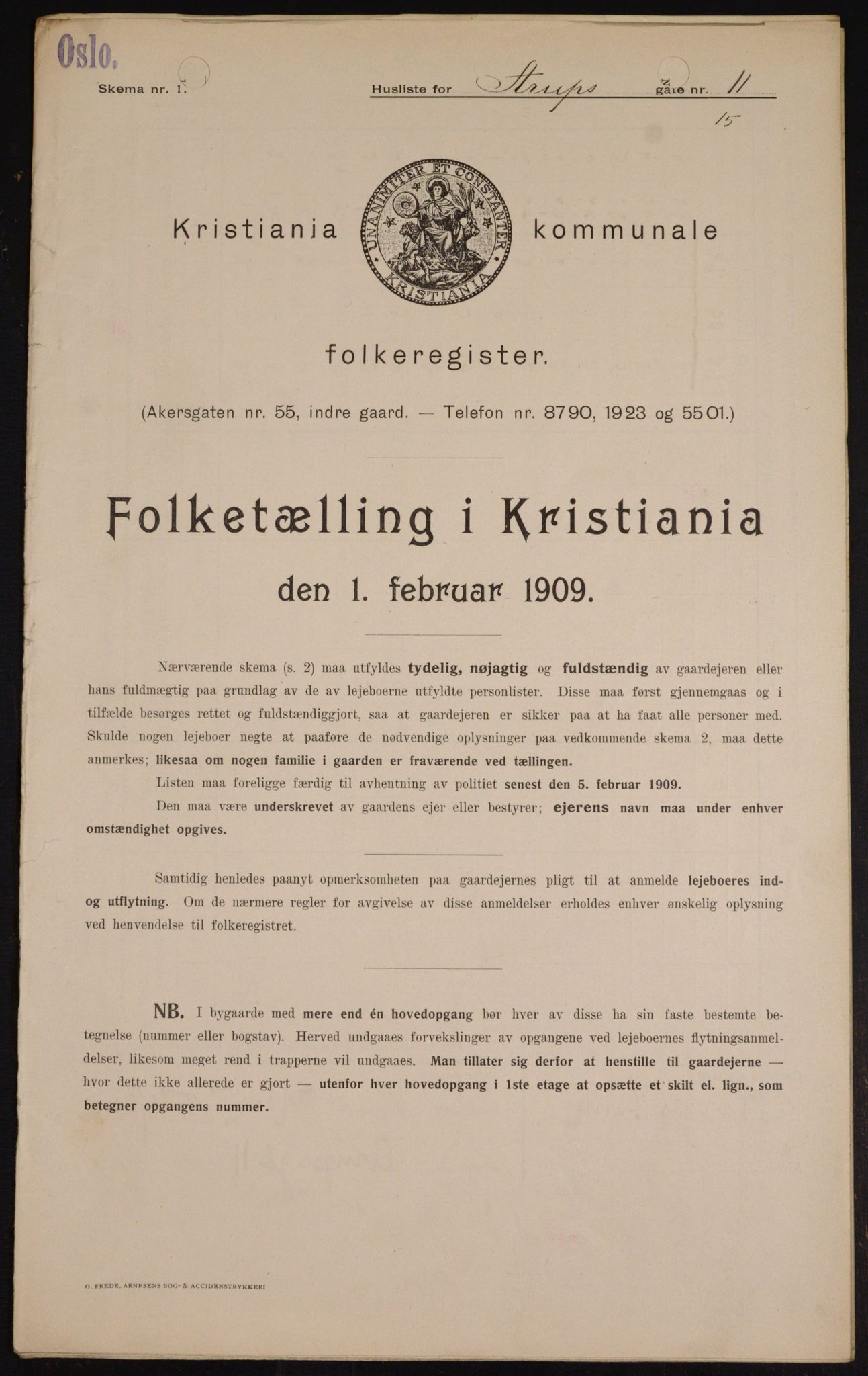 OBA, Kommunal folketelling 1.2.1909 for Kristiania kjøpstad, 1909, s. 2119