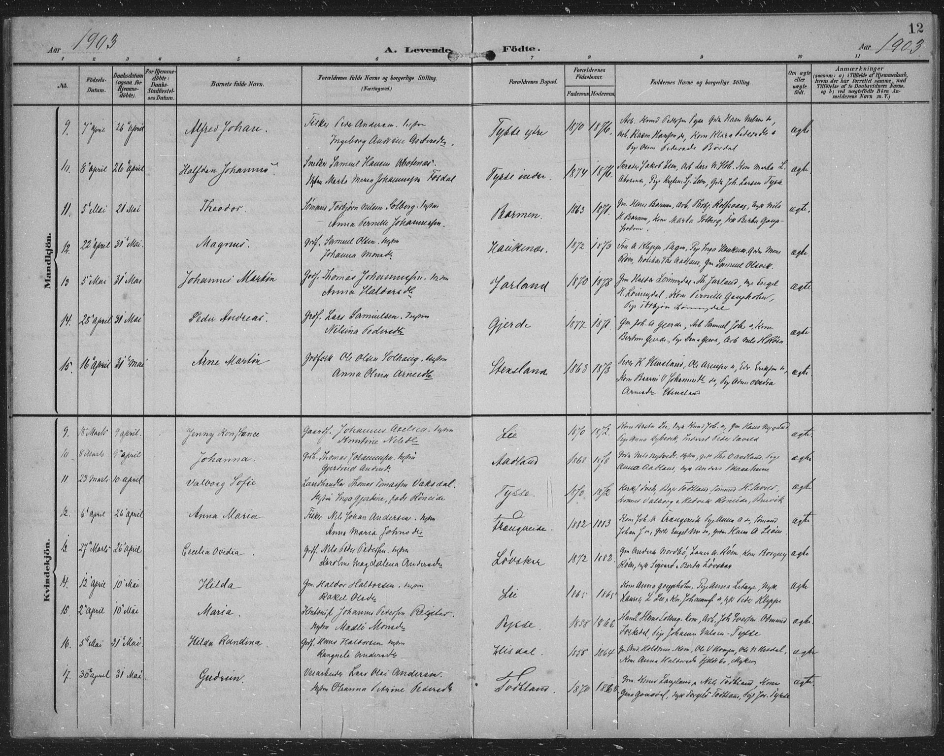 Samnanger Sokneprestembete, AV/SAB-A-77501/H/Haa: Ministerialbok nr. A 2, 1902-1918, s. 12