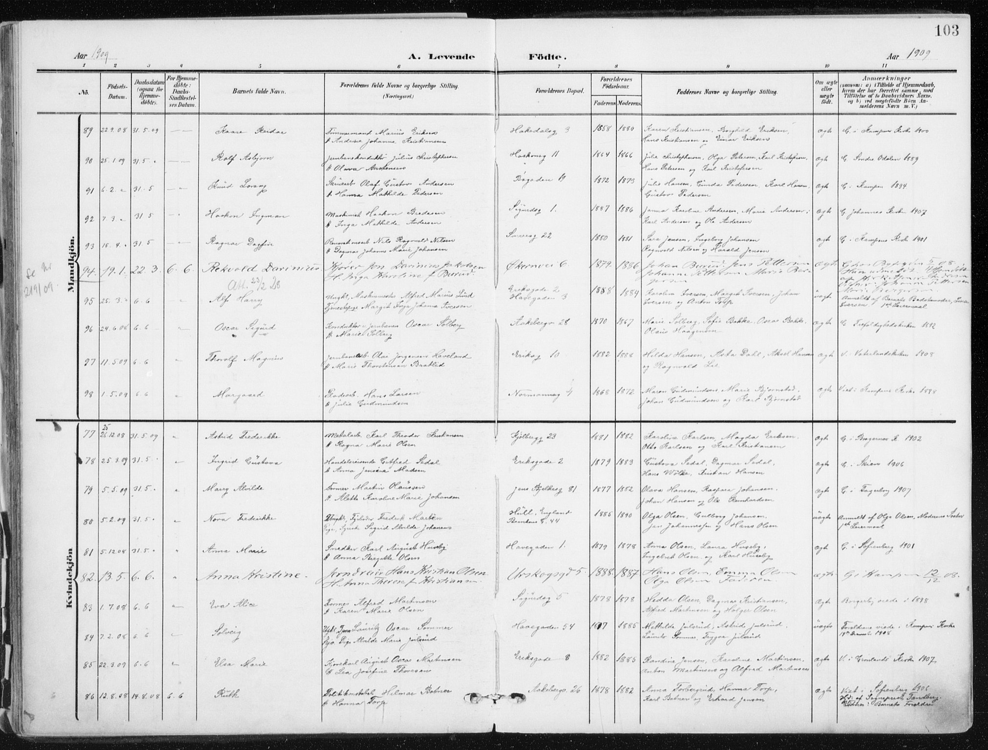 Kampen prestekontor Kirkebøker, AV/SAO-A-10853/F/Fa/L0010: Ministerialbok nr. I 10, 1905-1917, s. 103