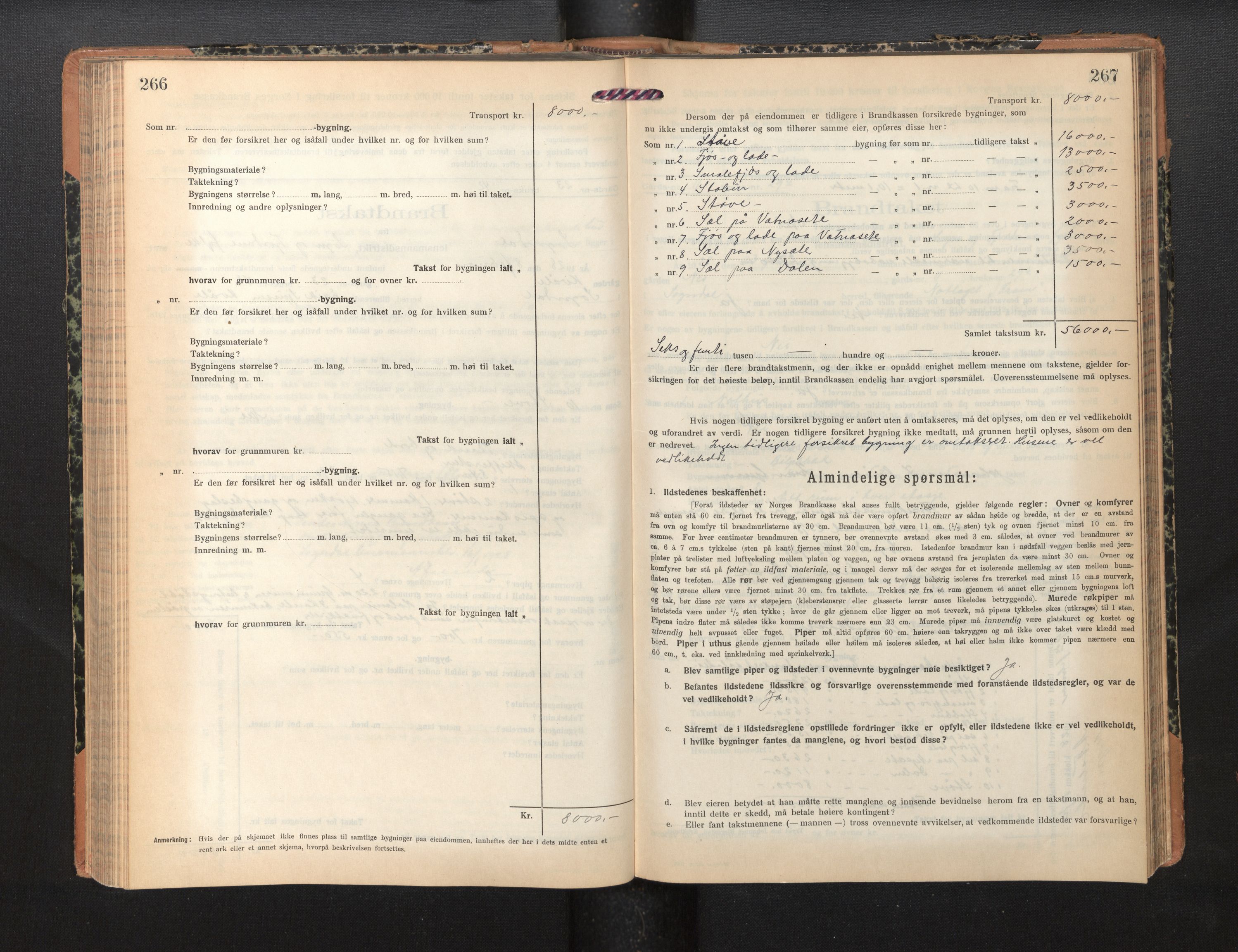 Lensmannen i Sogndal, SAB/A-29901/0012/L0012: Branntakstprotokoll, skjematakst, 1922-1931, s. 266-267