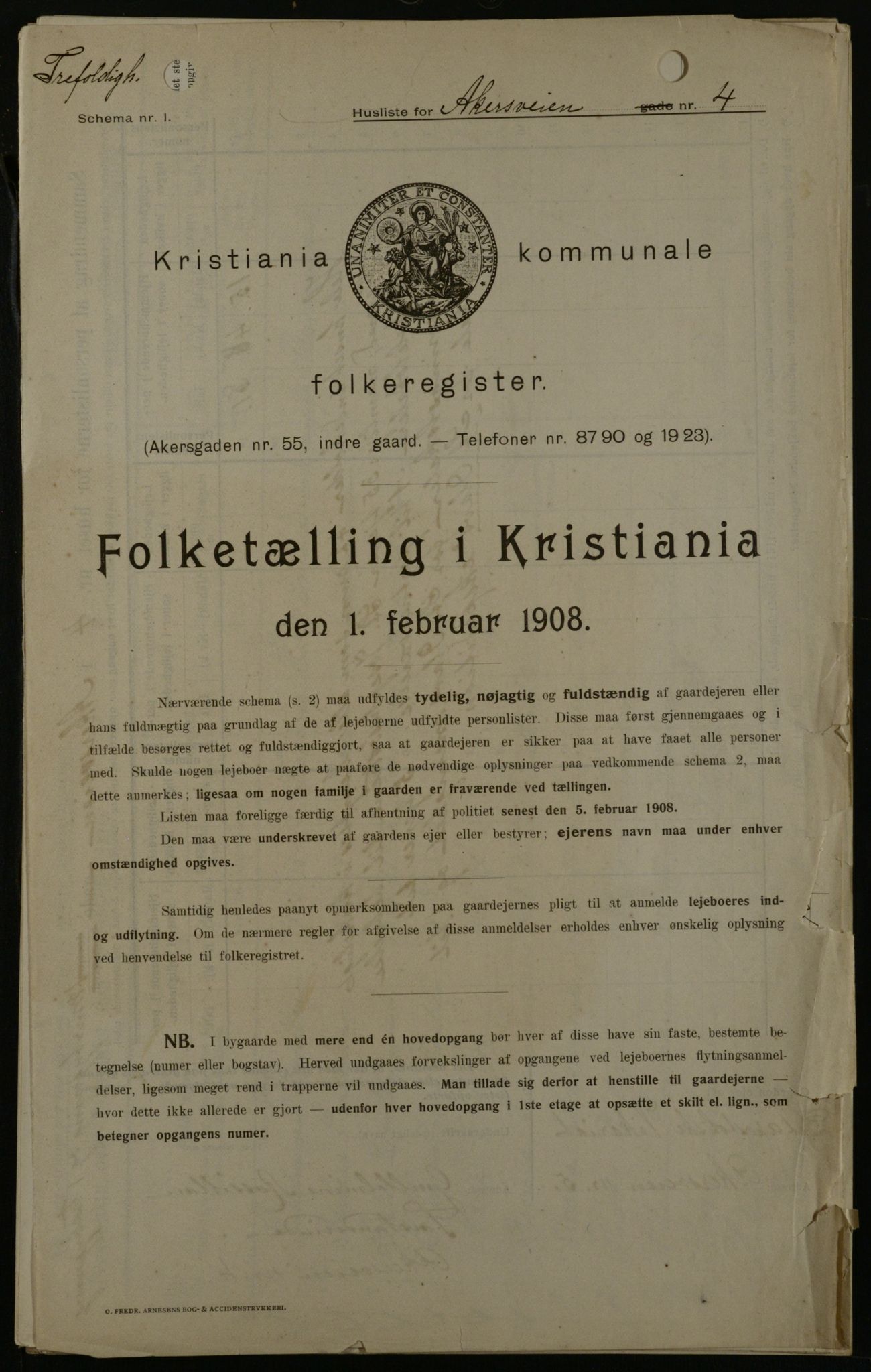 OBA, Kommunal folketelling 1.2.1908 for Kristiania kjøpstad, 1908, s. 1007