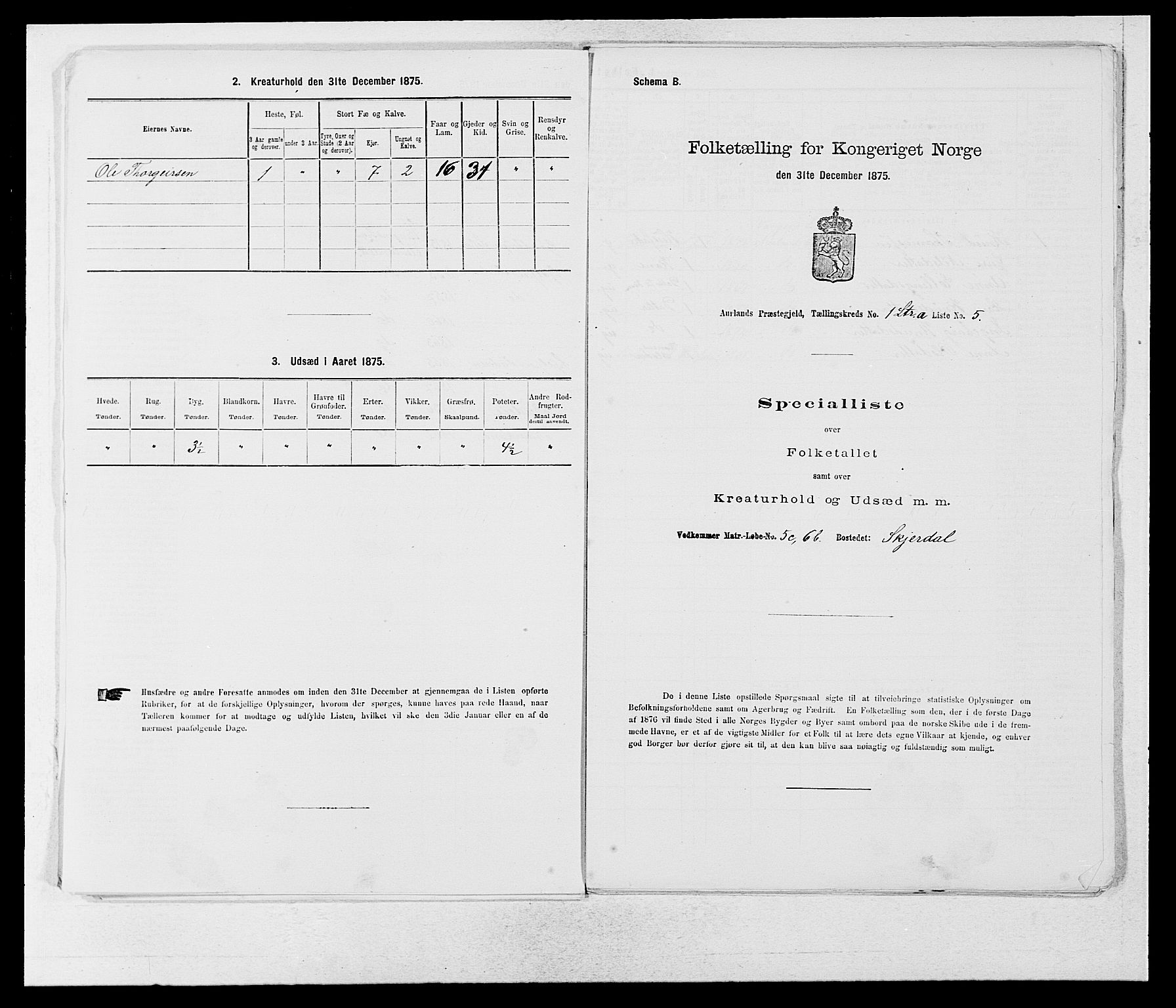 SAB, Folketelling 1875 for 1421P Aurland prestegjeld, 1875, s. 27