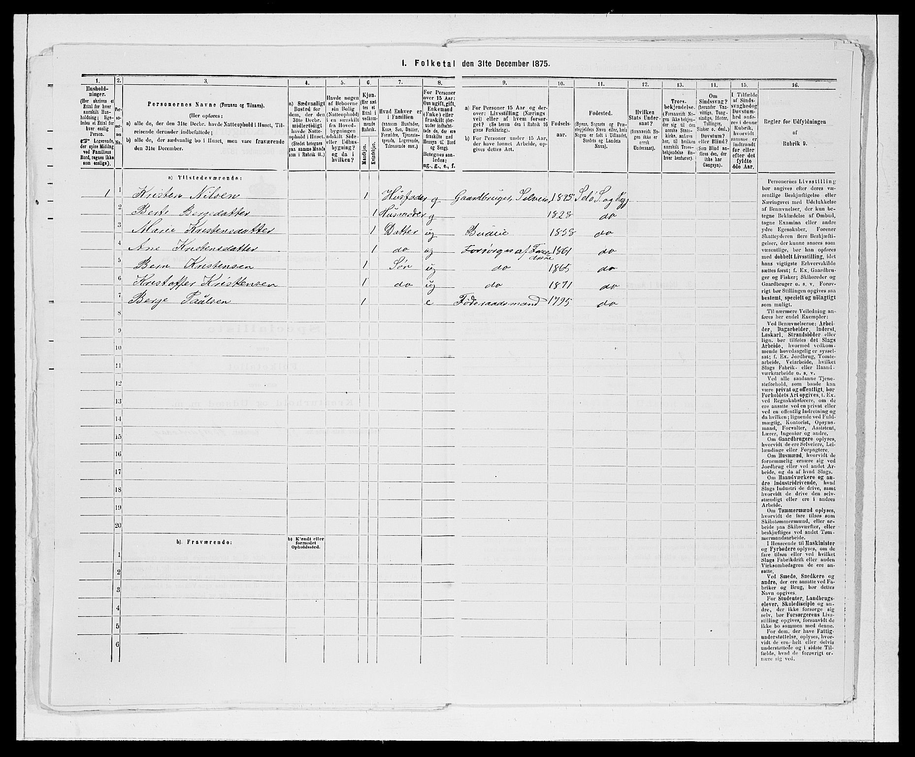 SAB, Folketelling 1875 for 1441P Selje prestegjeld, 1875, s. 1497