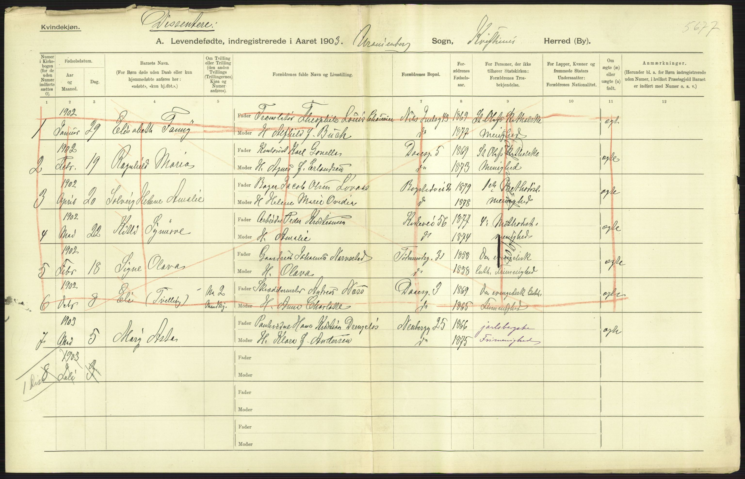 Statistisk sentralbyrå, Sosiodemografiske emner, Befolkning, AV/RA-S-2228/D/Df/Dfa/Dfaa/L0003: Kristiania: Fødte, 1903, s. 529